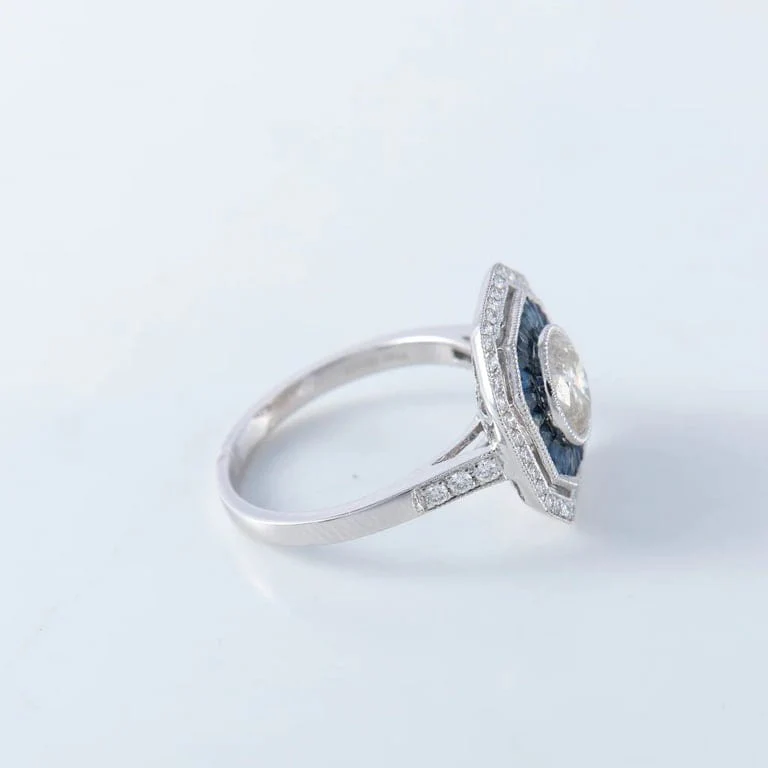 Sapphire diamond ring - style Art Deco - Image 9