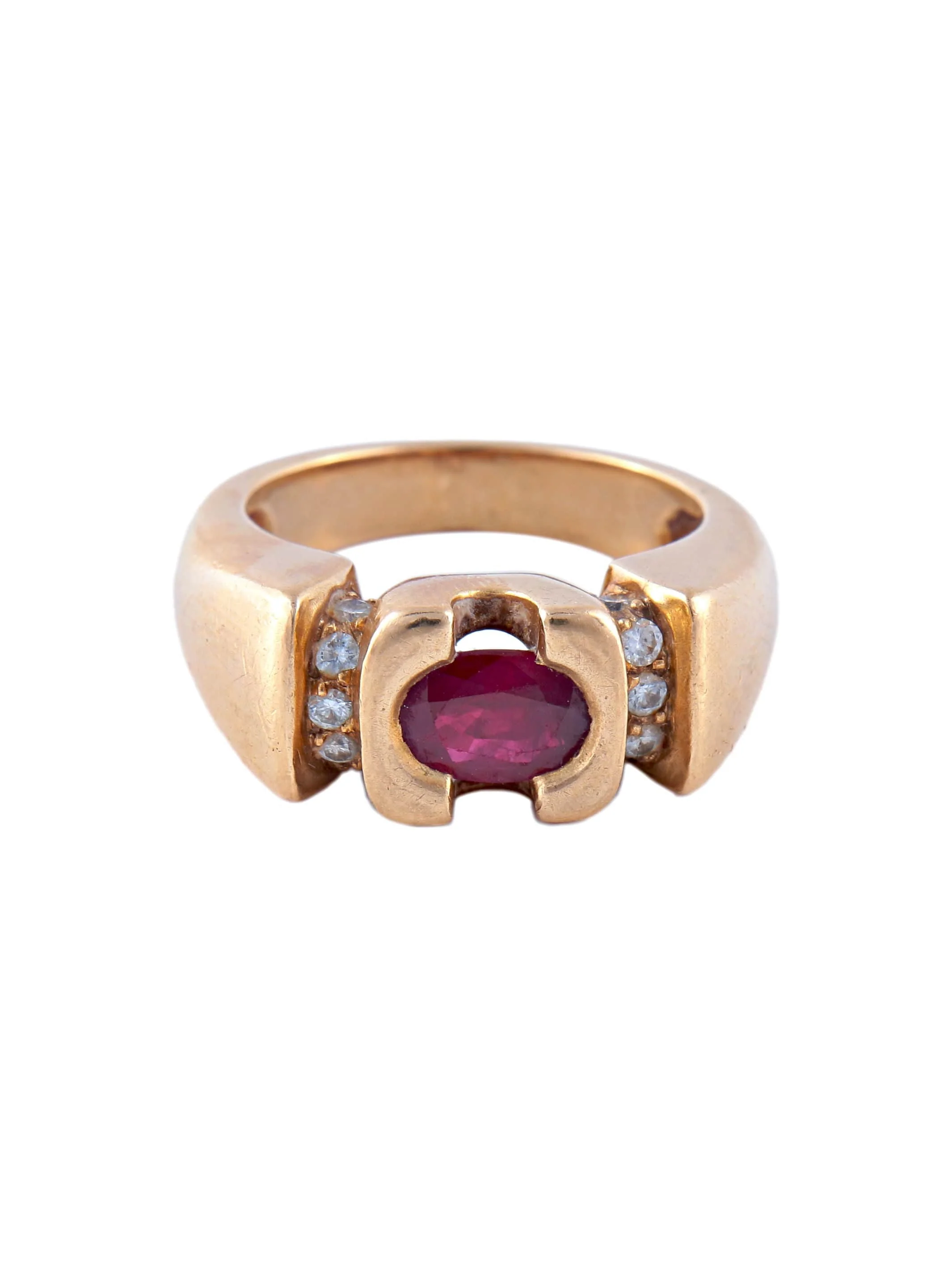 Yellow Gold Ruby Diamond Bangle Ring