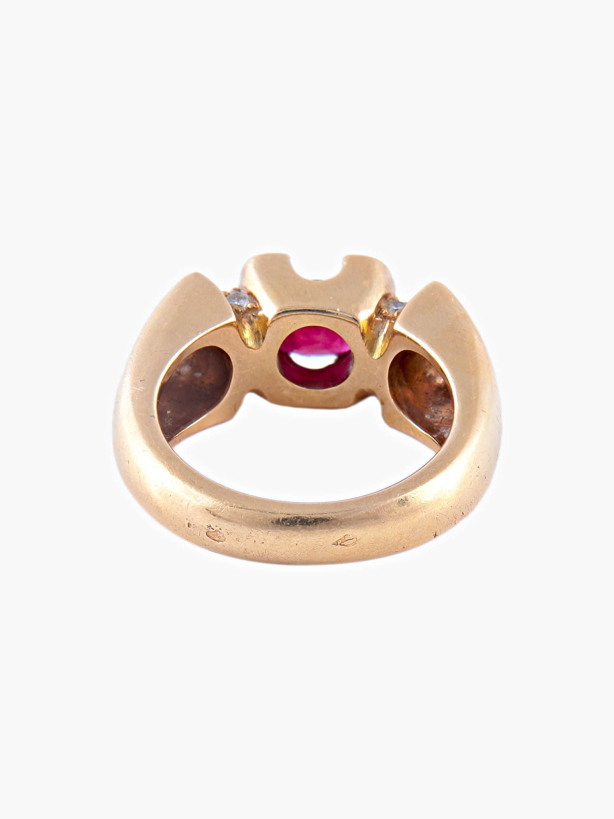 Yellow Gold Ruby Diamond Bangle Ring - Image 6