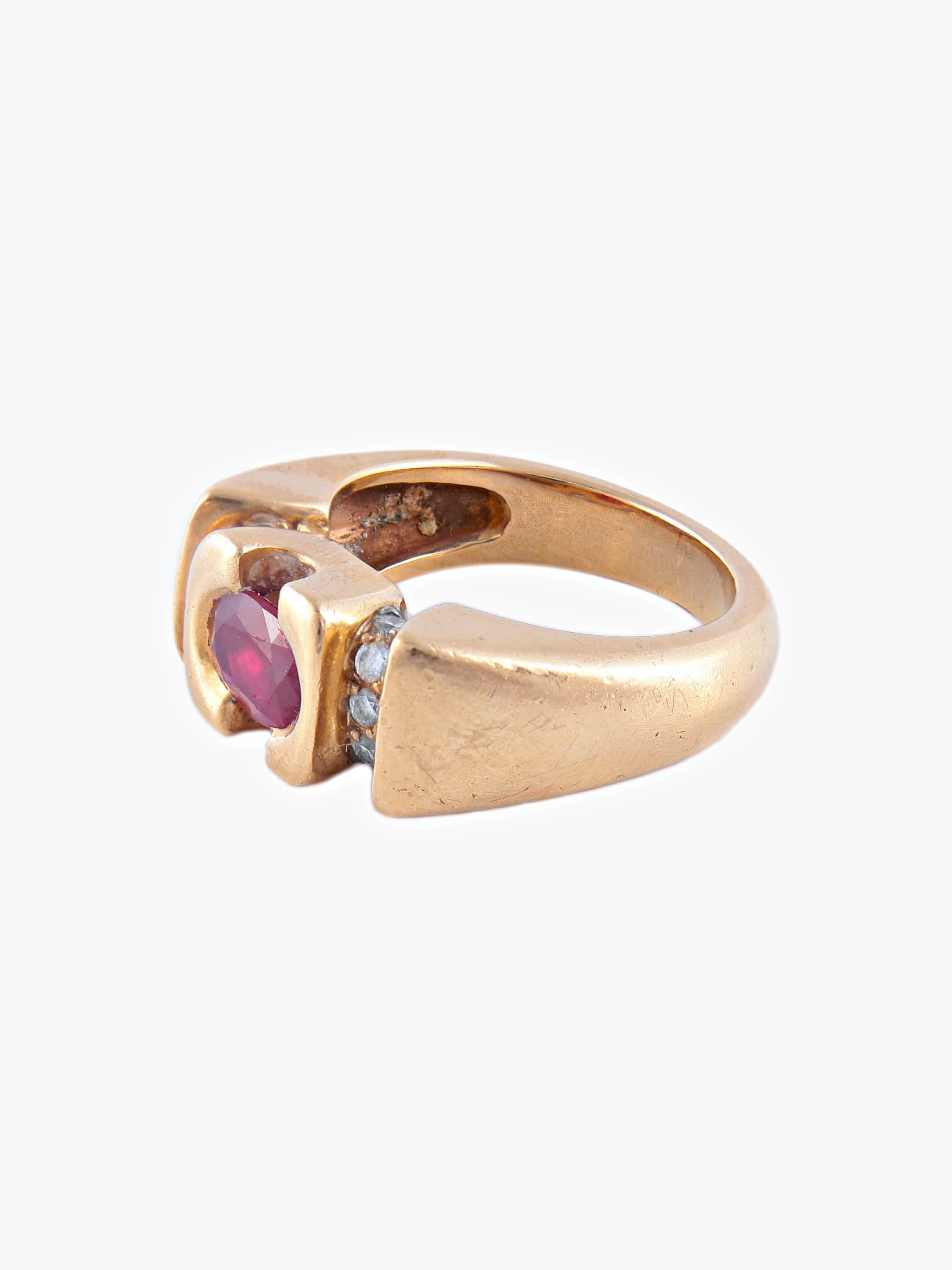 Yellow Gold Ruby Diamond Bangle Ring - Image 7