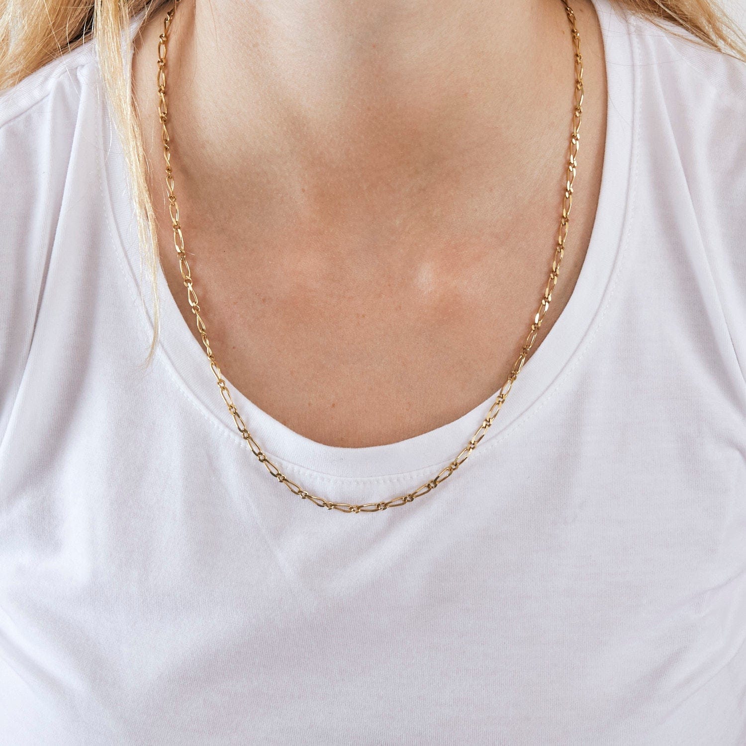 Yellow gold chain alternating mesh - Image 3