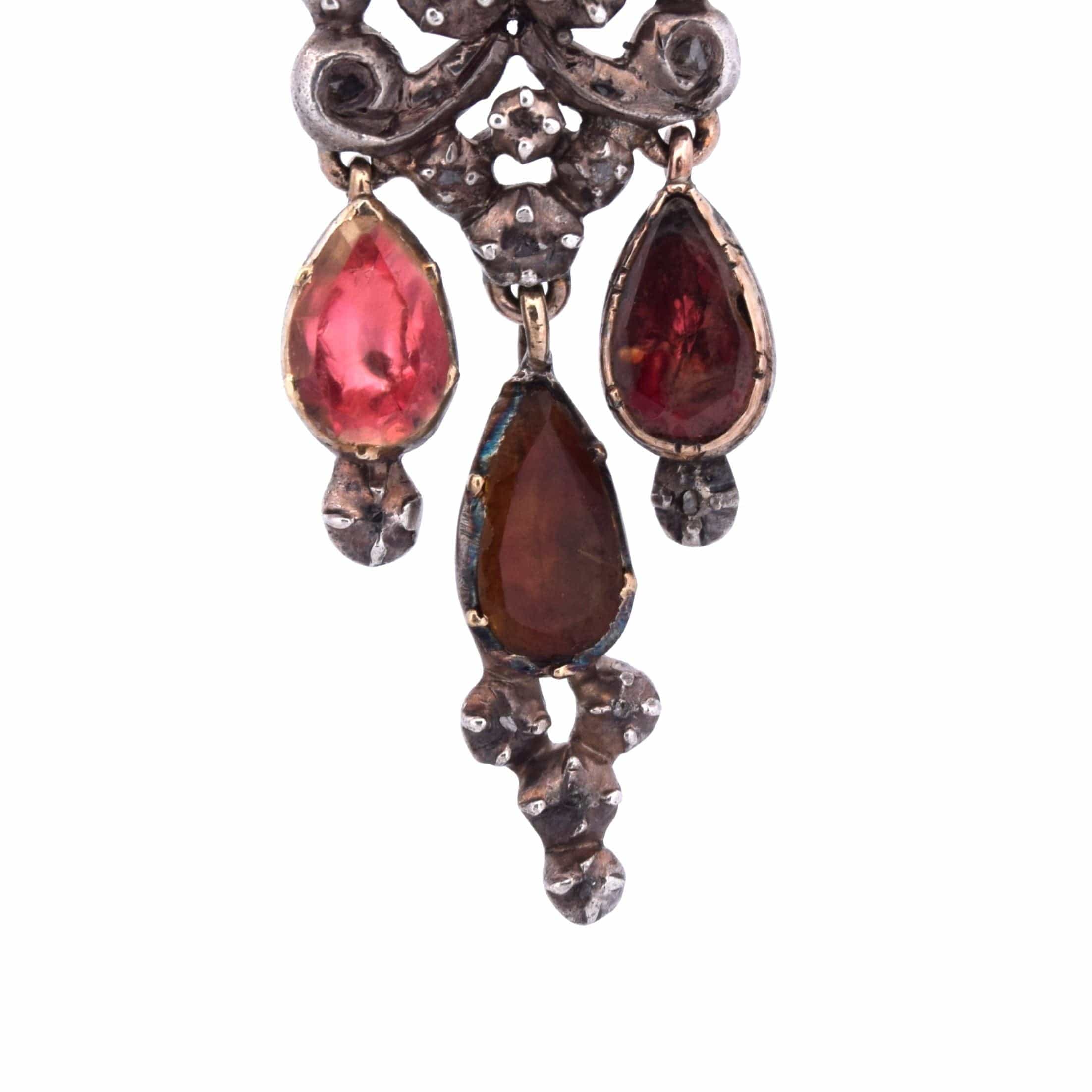 Antique Catalan earrings in yellow gold and silver with natural garnets - Image 6