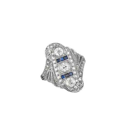 Ring Art Deco Calibrated Sapphire Diamonds
