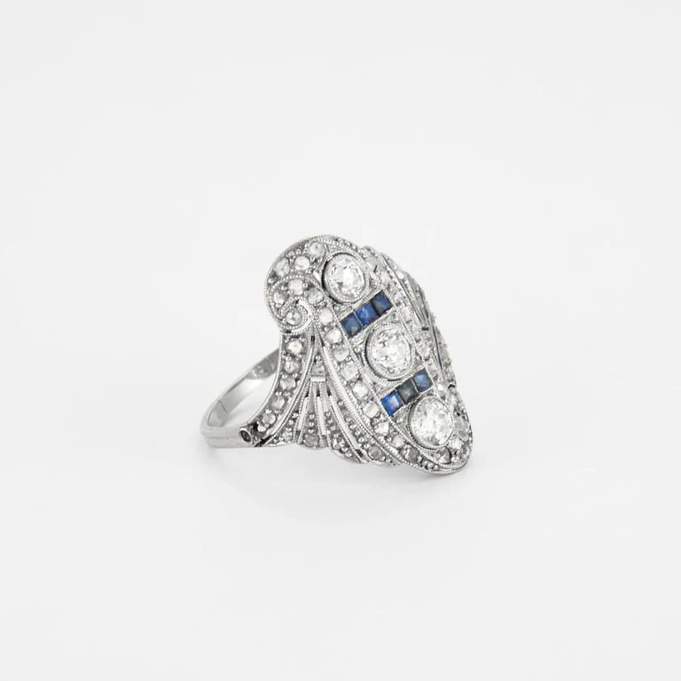 Ring Art Deco Calibrated Sapphire Diamonds - Image 3