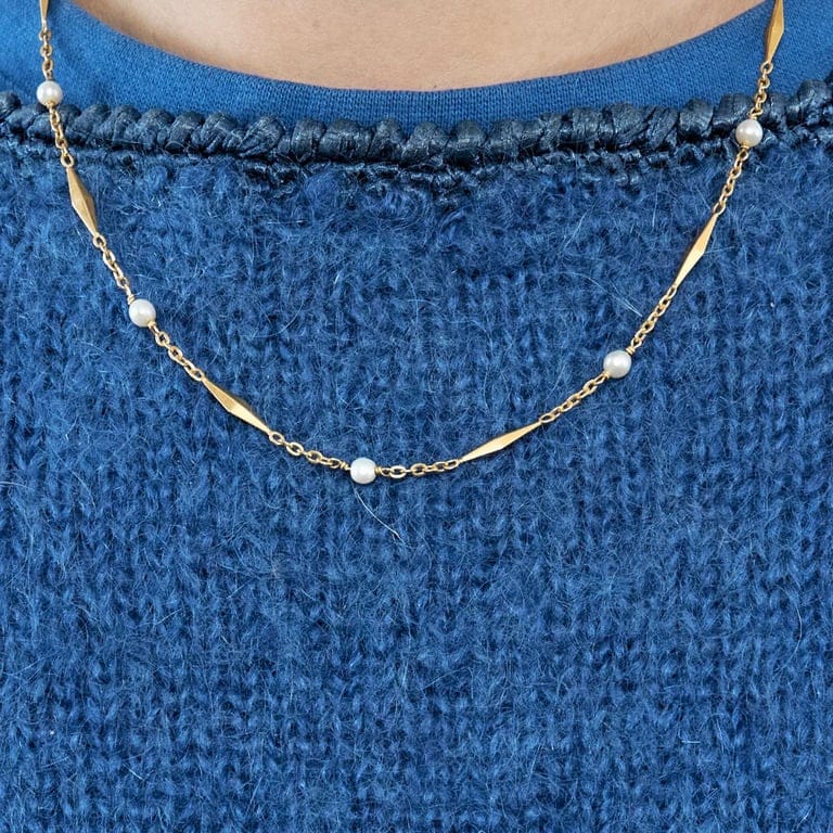 Yellow gold pearl necklace - Image 2