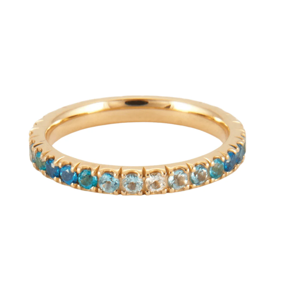 Yellow gold wedding ring, blue stones