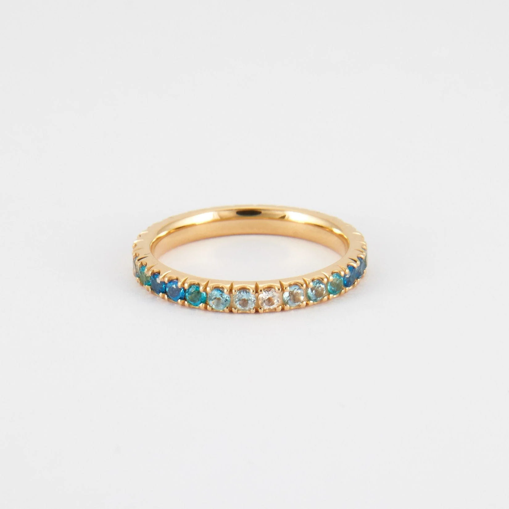 Yellow gold wedding ring, blue stones - Image 3