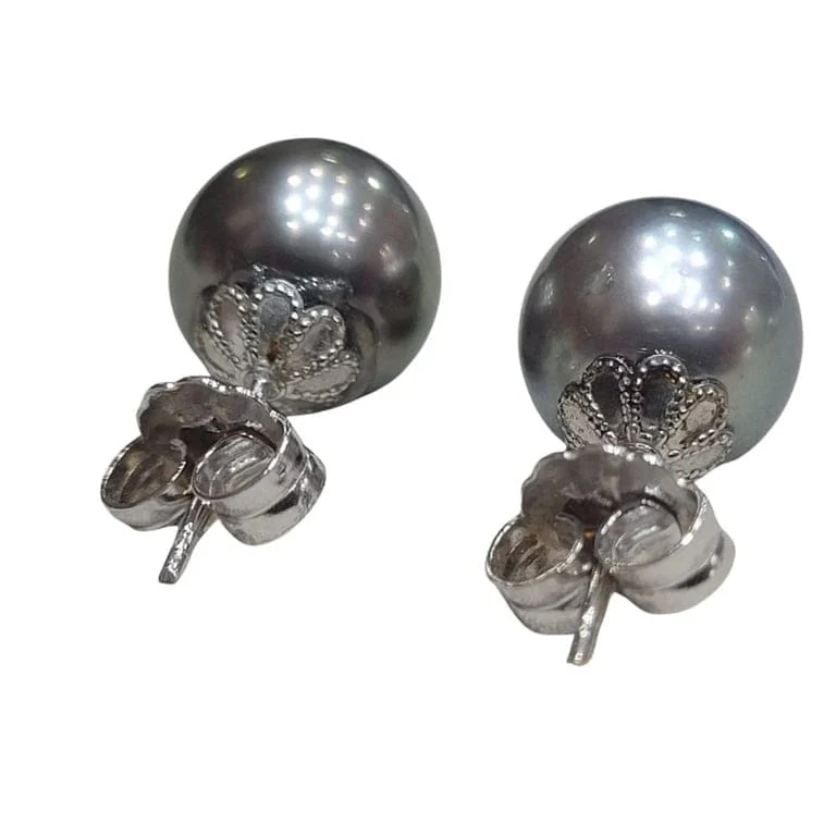 Earrings - Tahiti pearl pendants in 18k white gold  - Image 4