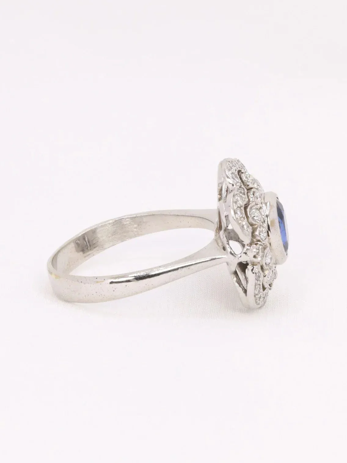 Ring Art Deco white gold sapphire diamonds - Image 6