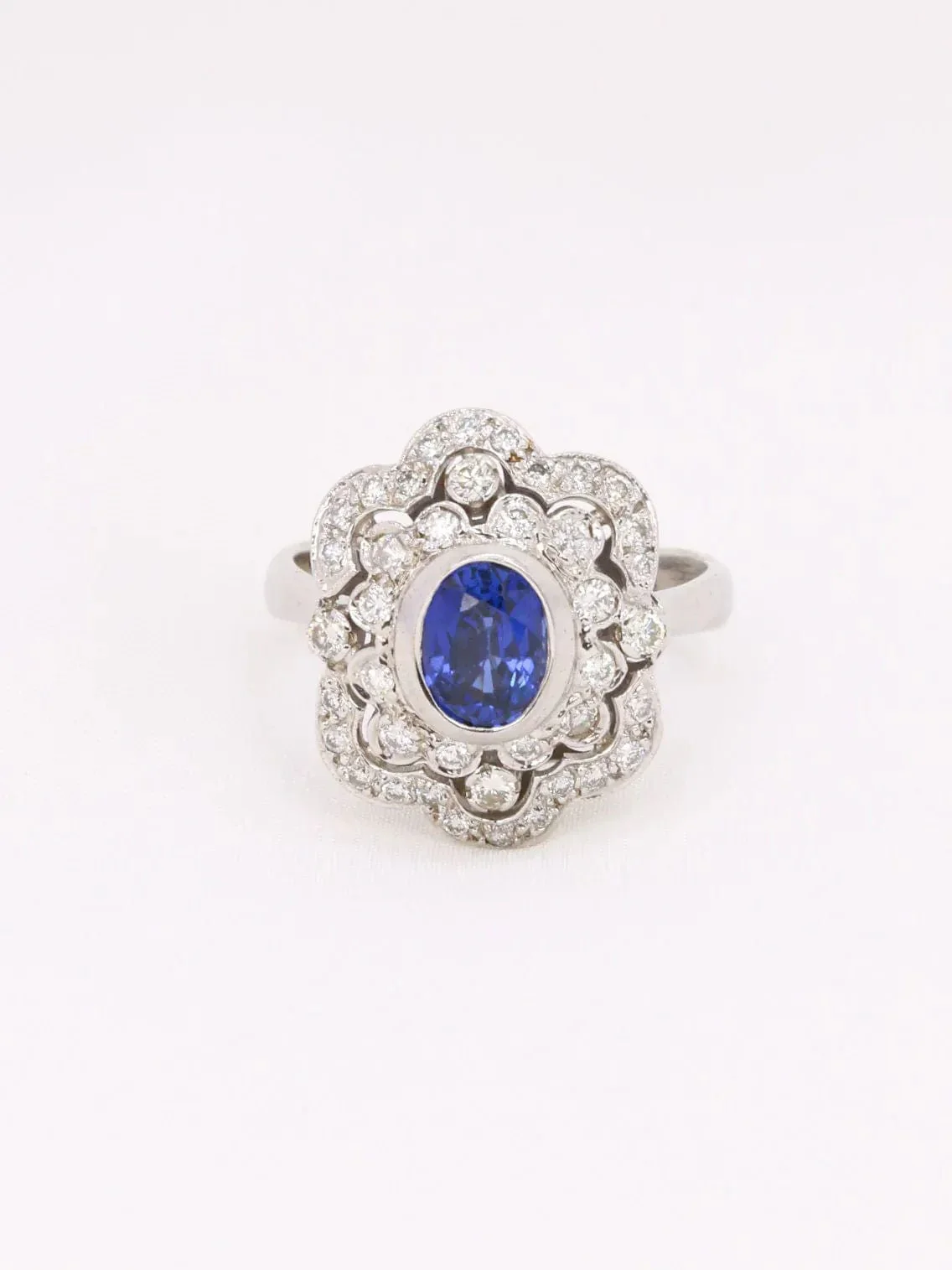 Ring Art Deco white gold sapphire diamonds - Image 8