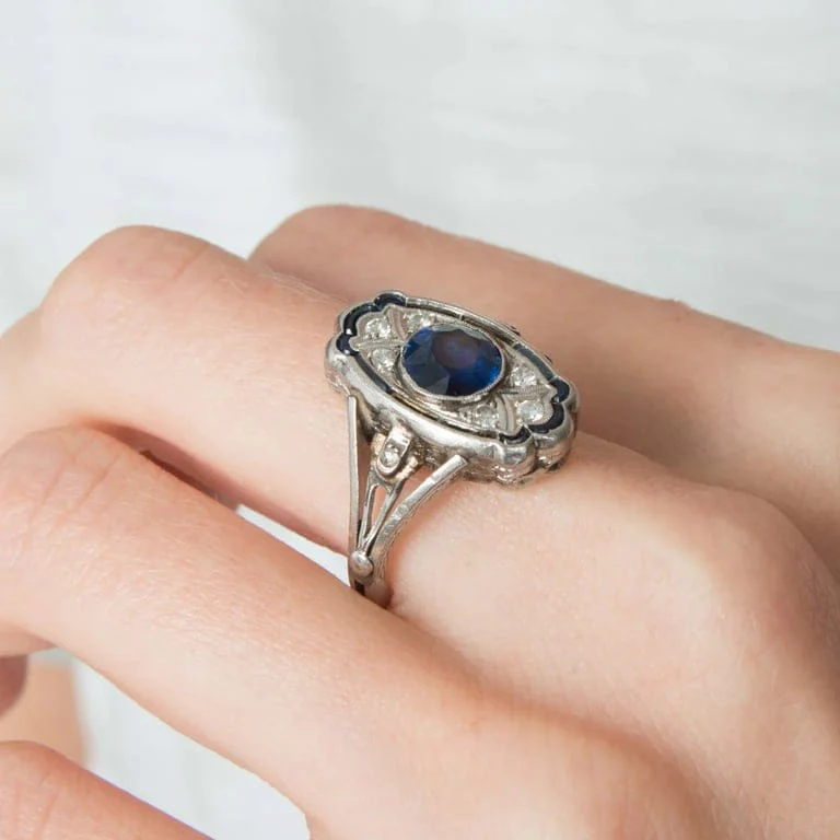 Ring Art Deco Sapphires Diamonds - Image 3