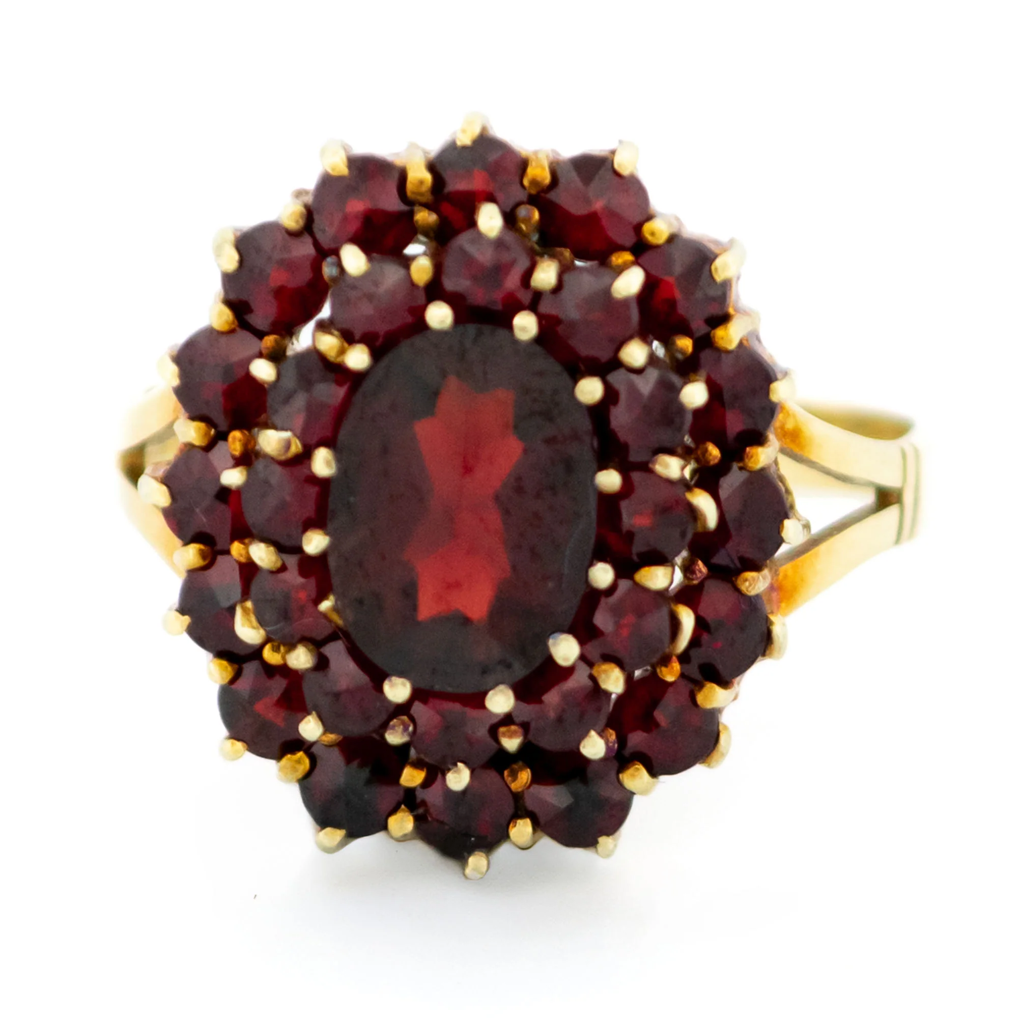 14k yellow gold garnet cluster ring 