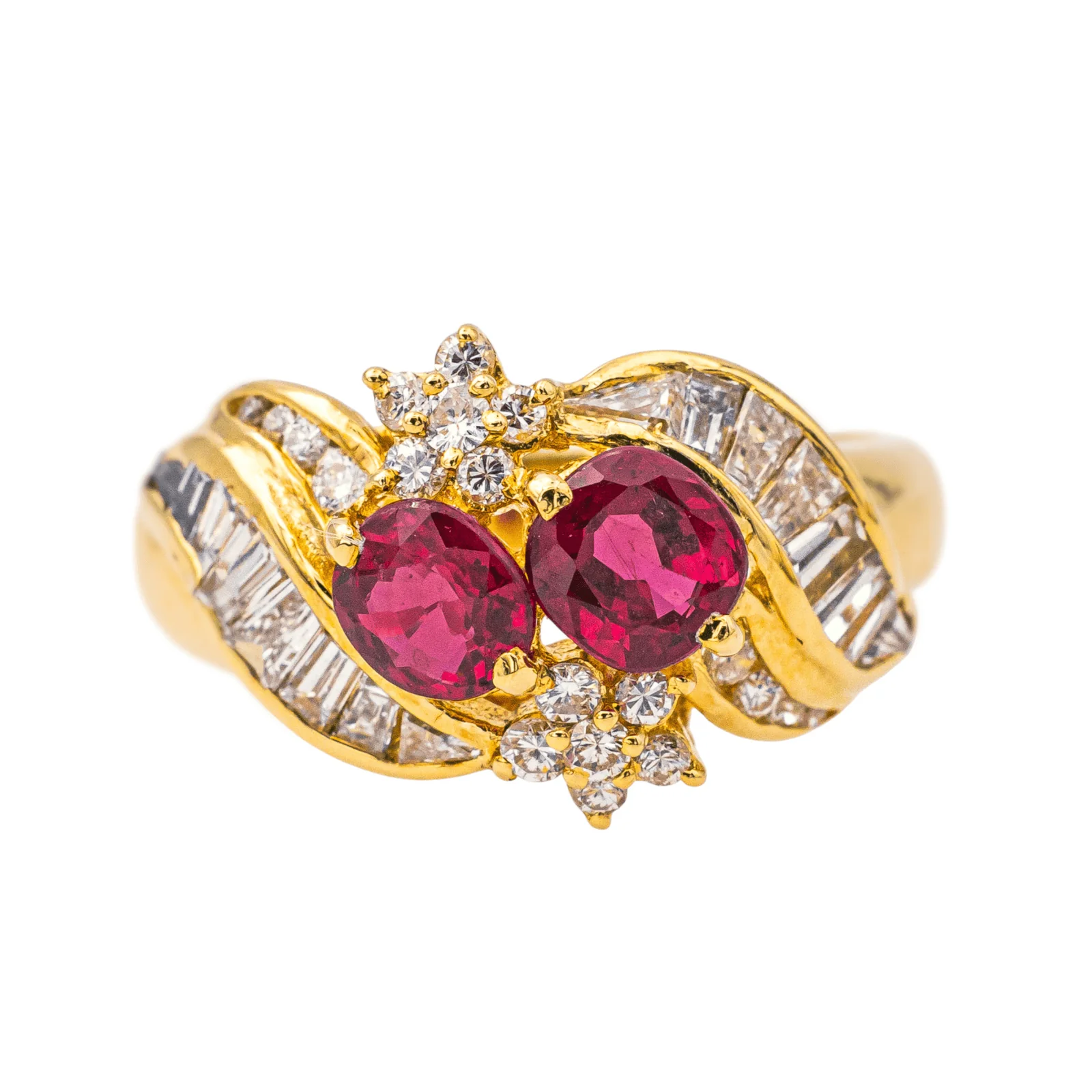 Cocktail Ring Yellow Gold Ruby, Diamond 