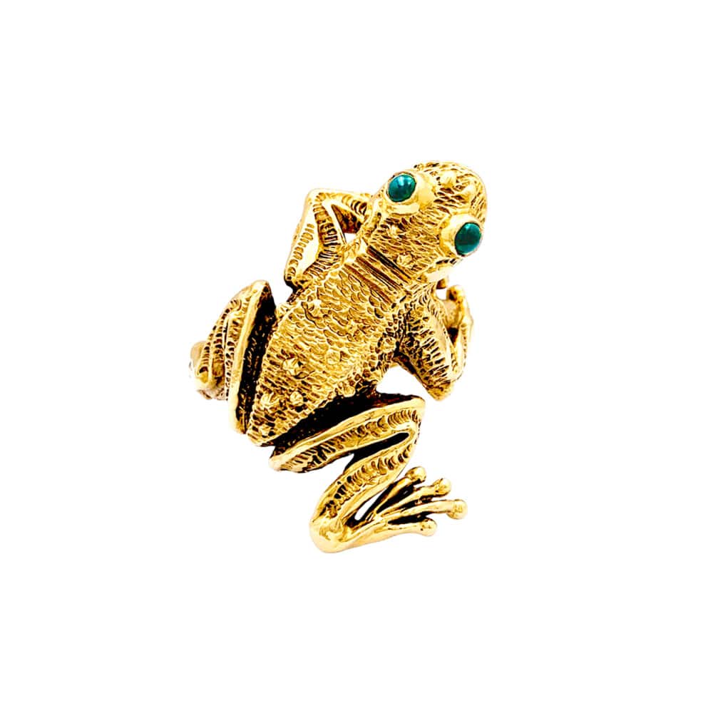 Kurt Wayne ring, "Frog," yellow gold, emeralds. 