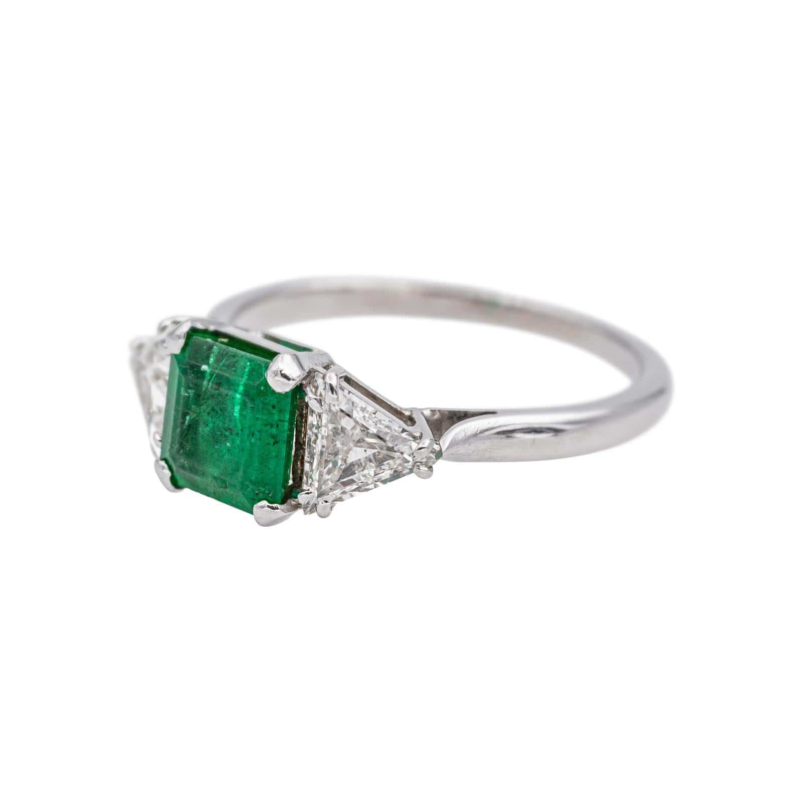 White gold ring Emerald, Diamond  - Image 3