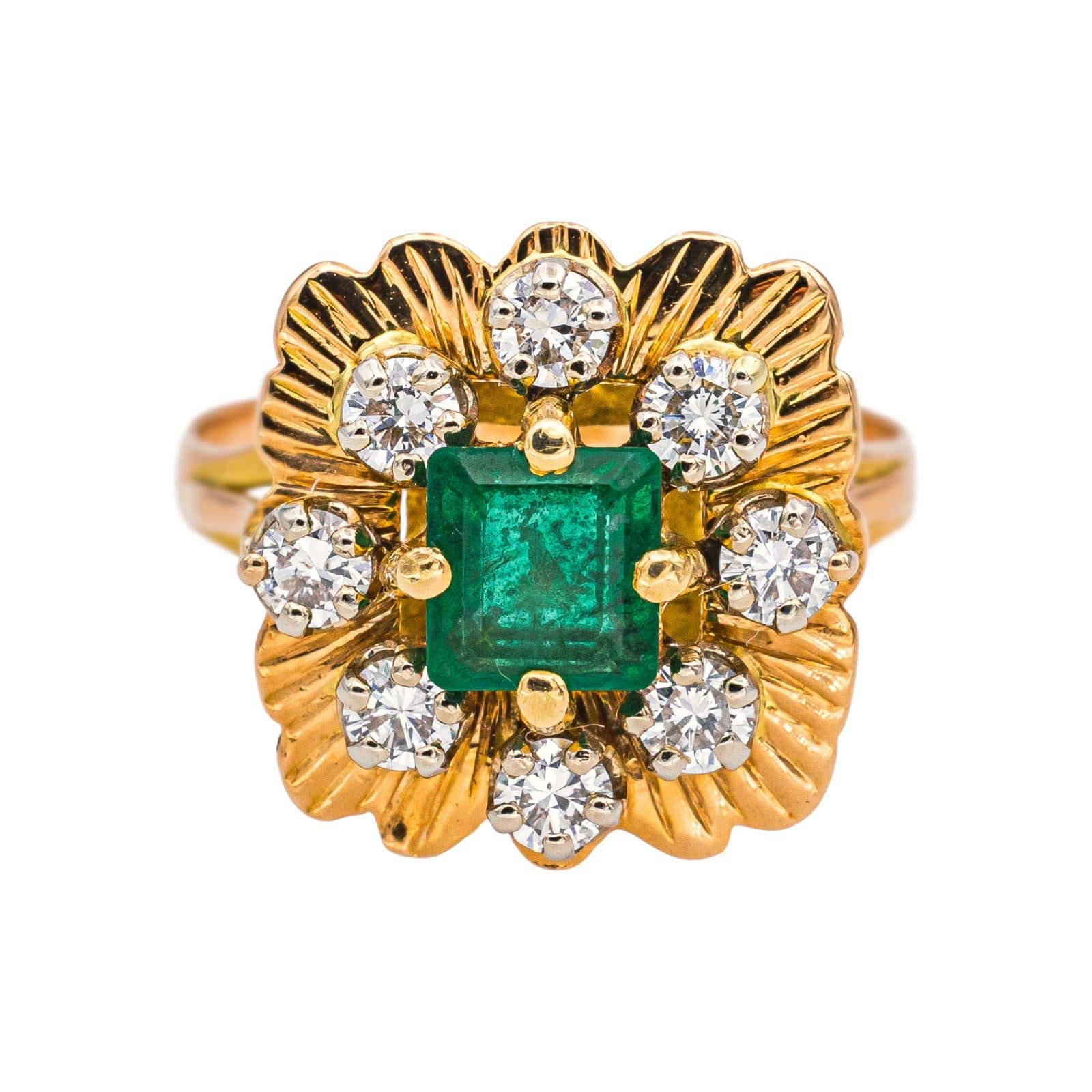 Yellow gold ring Emerald, Diamond
