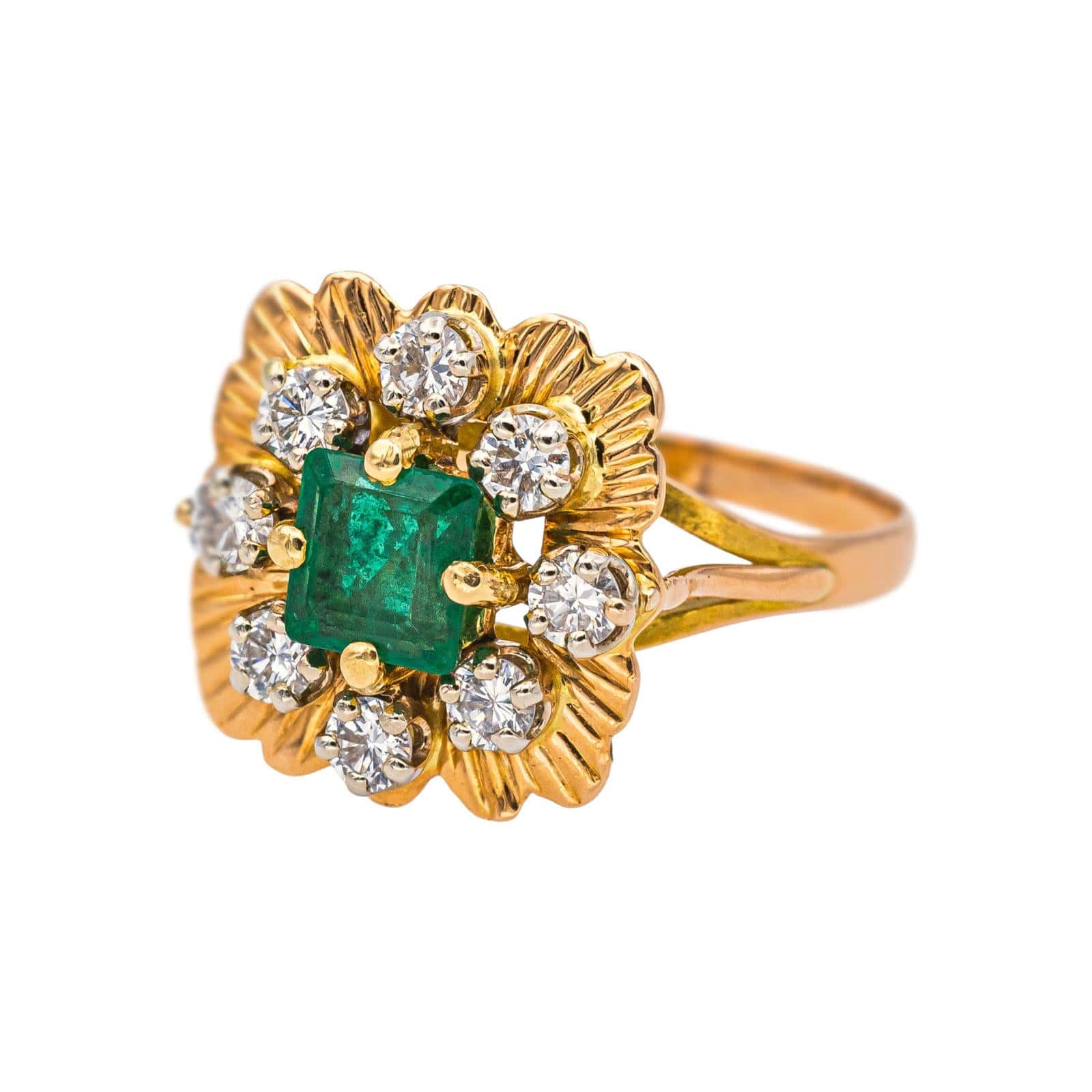 Yellow gold ring Emerald, Diamond - Image 3