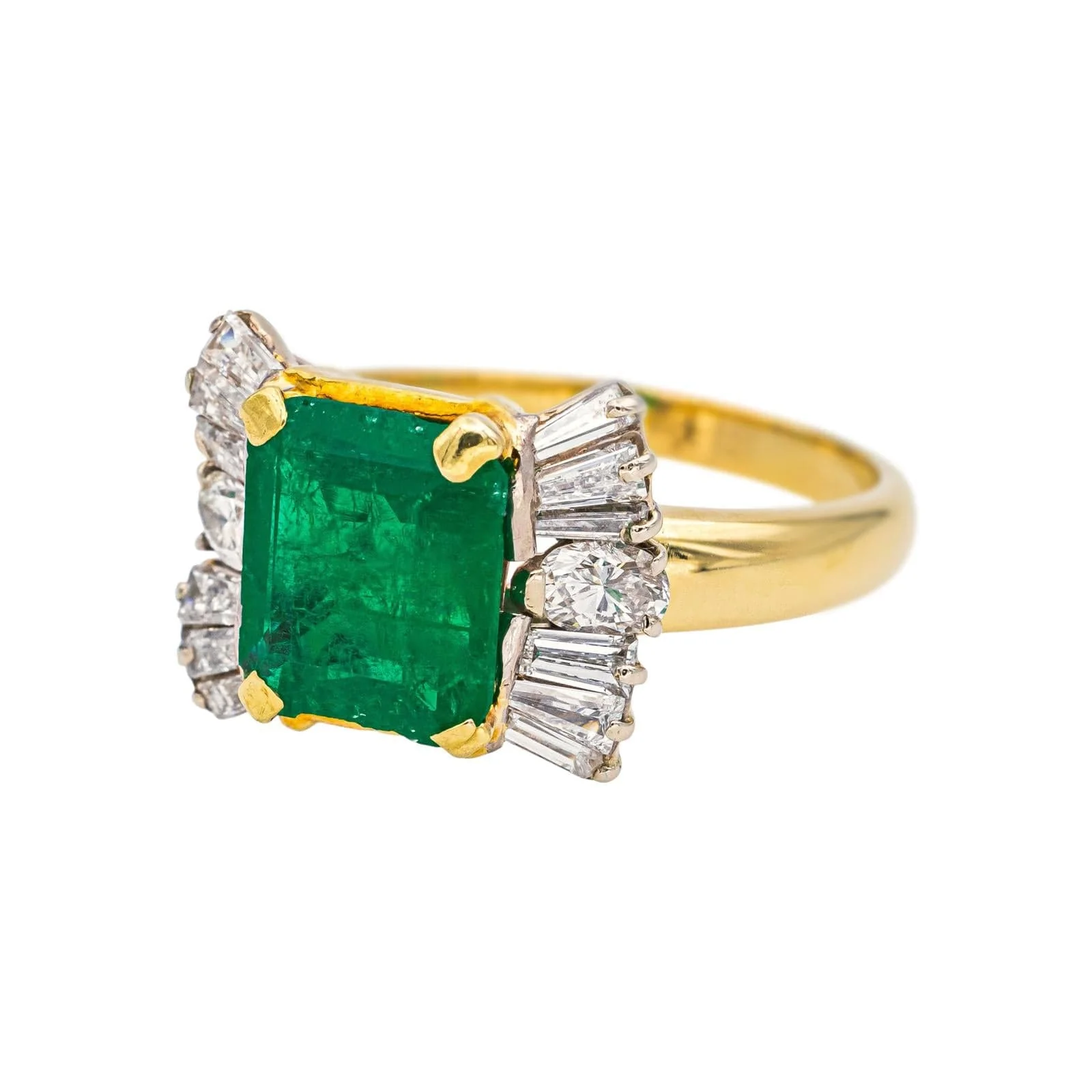 Yellow gold ring Emerald, Diamond - Image 3