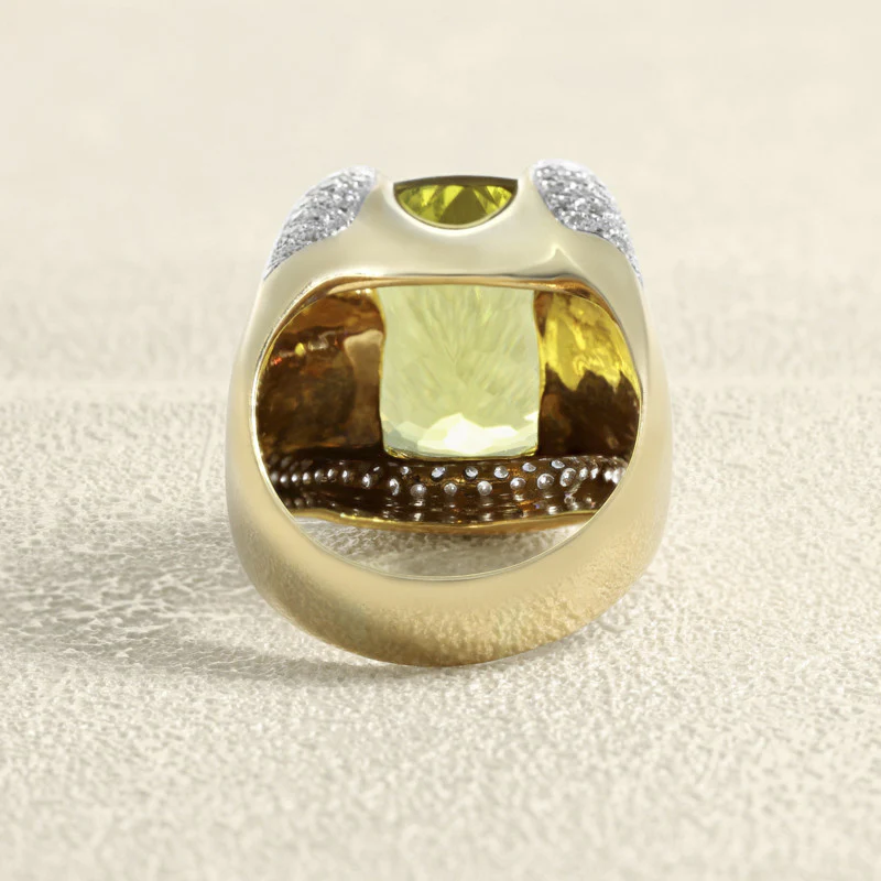 Yellow gold ring, Quartz and Diamonds  - Image 4
