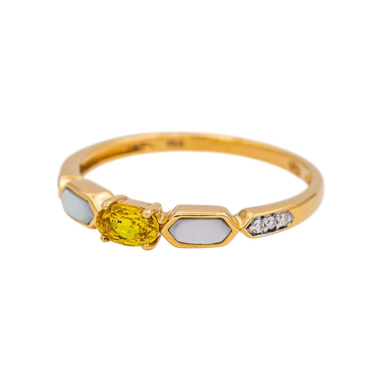 Yellow Gold Ring Sapphire, Mother-of-Pearl, Diamond  - Image 3