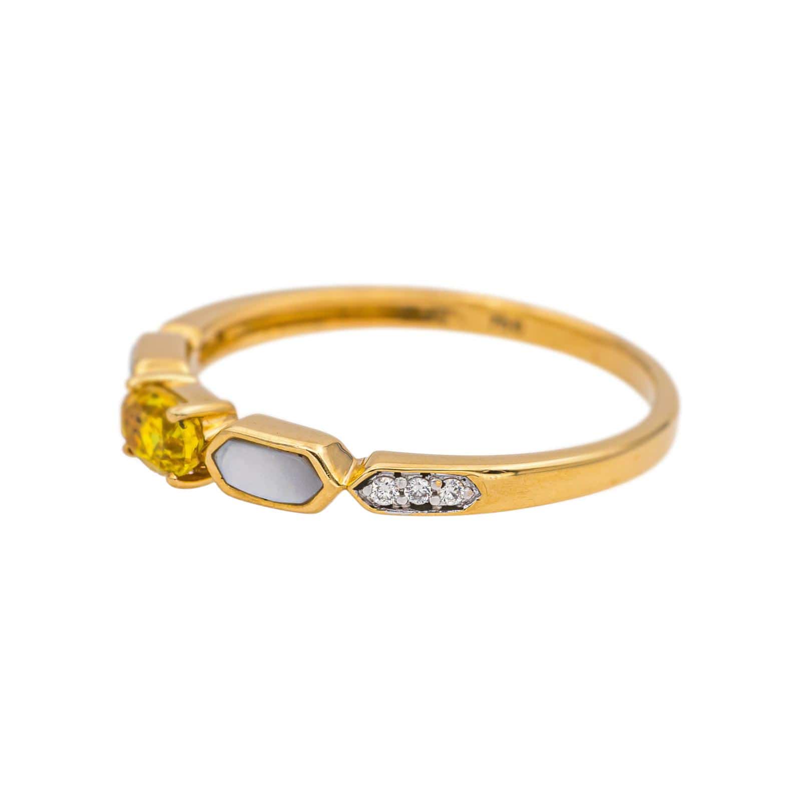 Yellow Gold Ring Sapphire, Mother-of-Pearl, Diamond  - Image 4