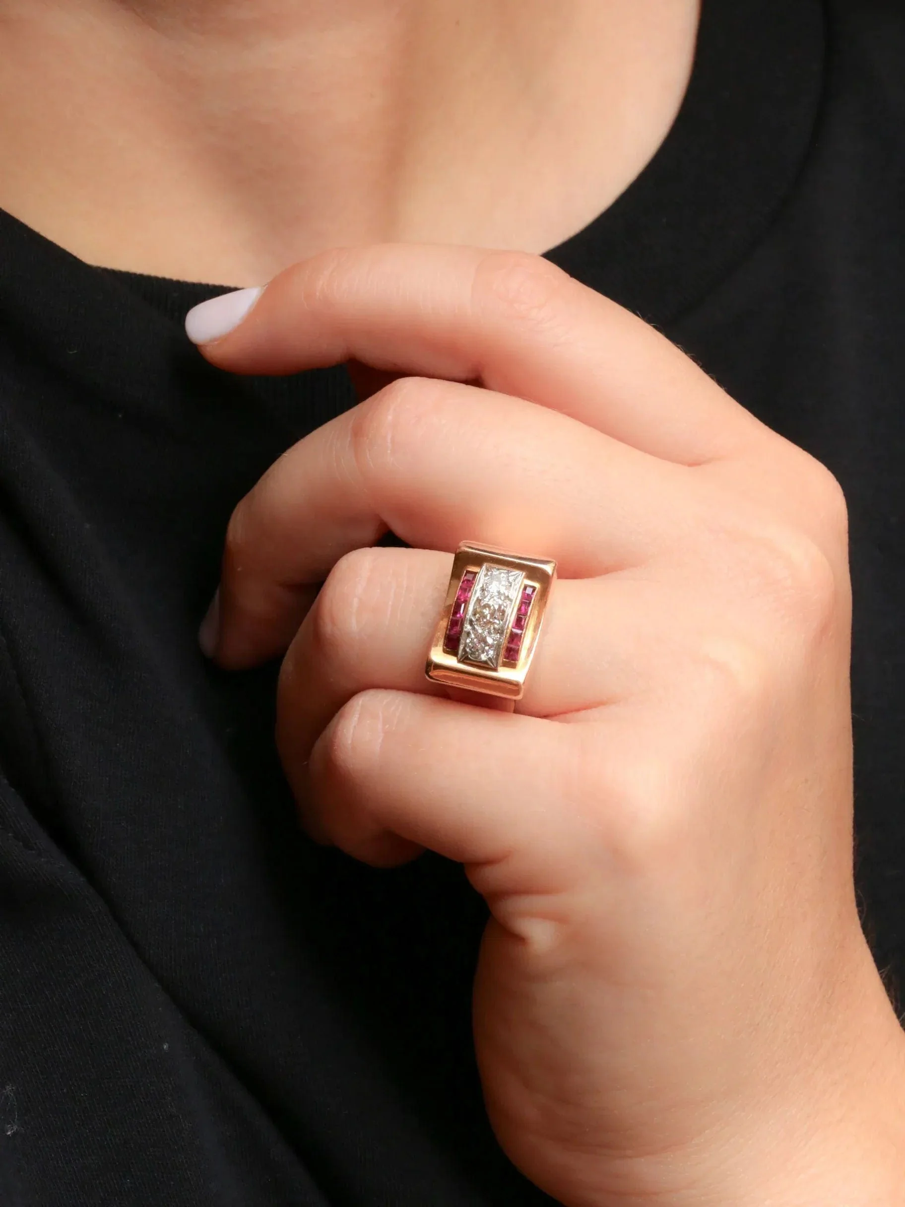 Ring tank rose gold diamonds rubies - Image 2