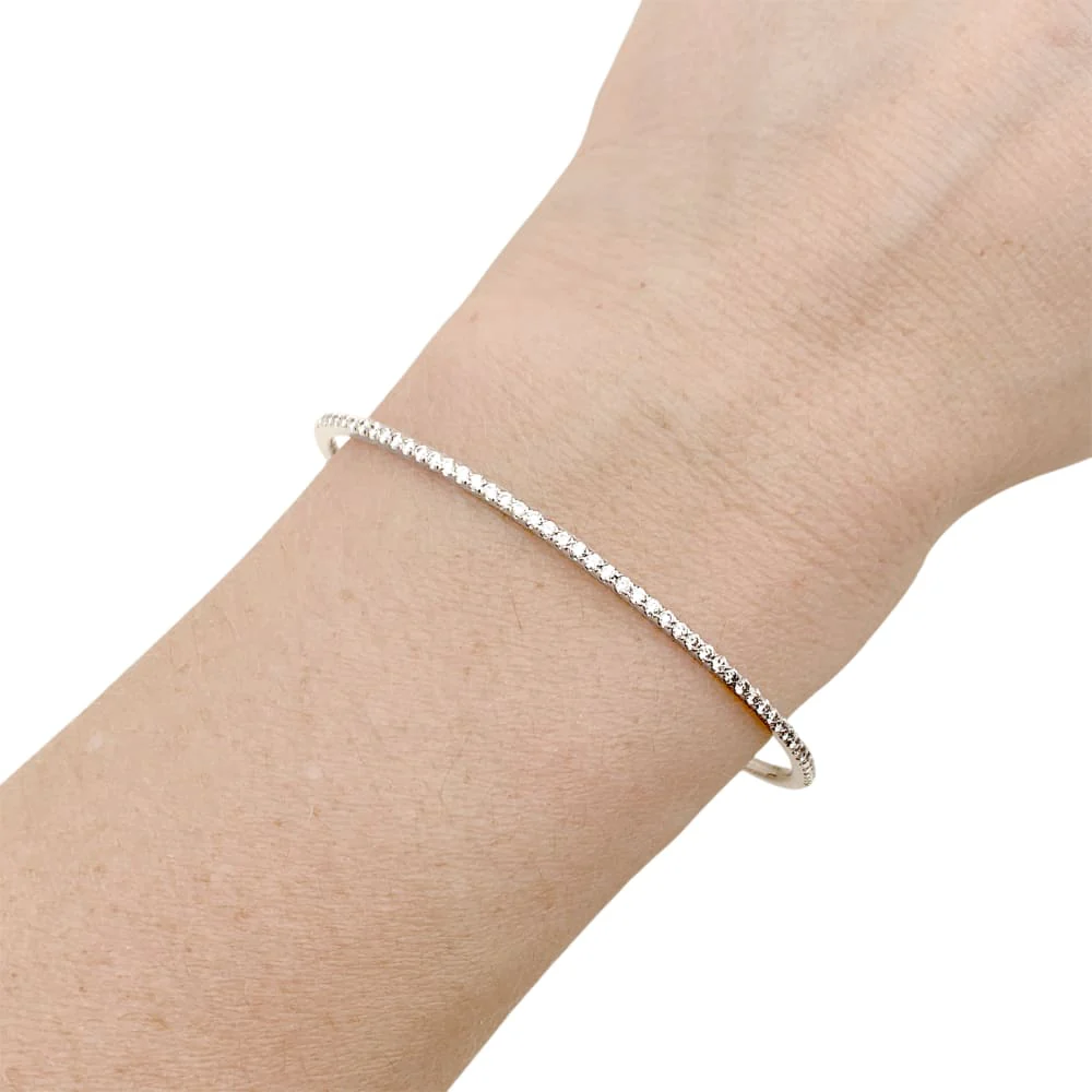 White gold bangle bracelet with diamonds.  - Image 5