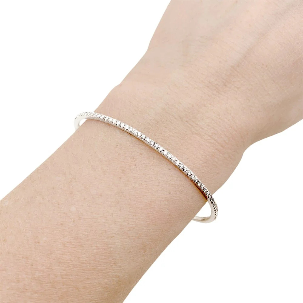 White gold bangle bracelet with diamonds.  - Image 6