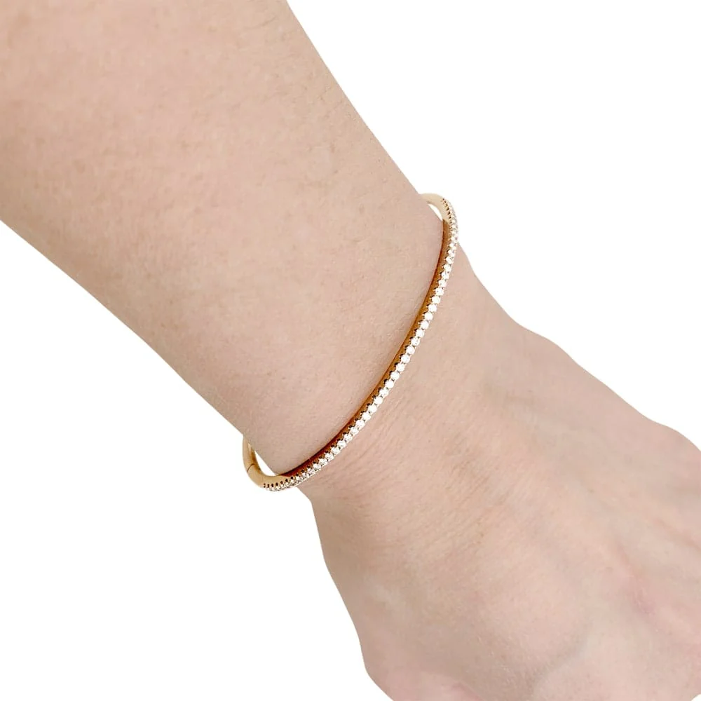 Rose gold bangle bracelet with diamonds.  - Image 6