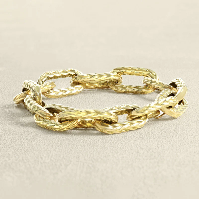 Link ridged bracelet Yellow gold  - Image 2