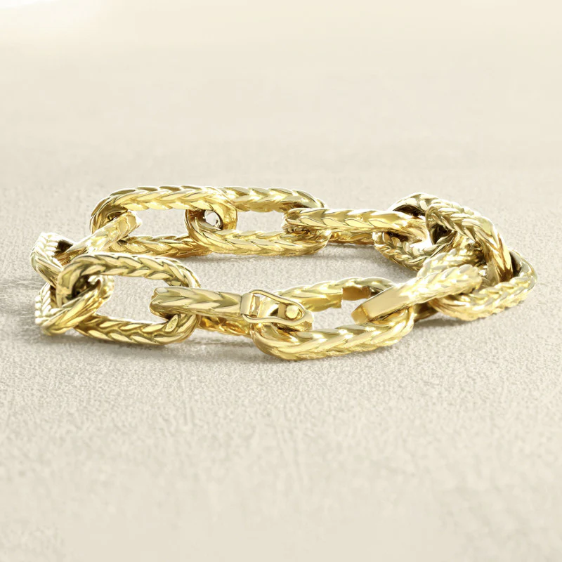 Link ridged bracelet Yellow gold  - Image 3