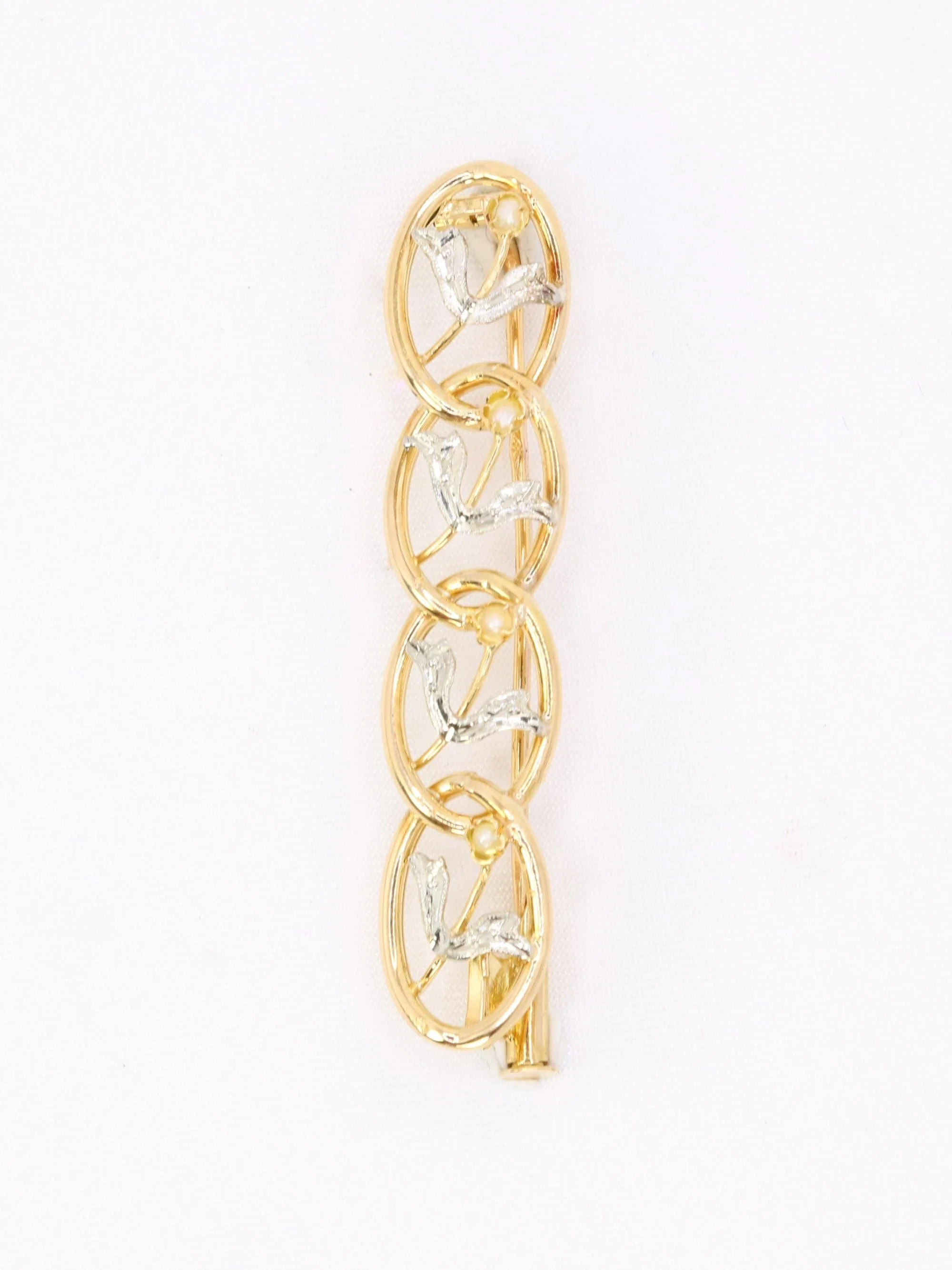 Art Nouveau flower brooch in yellow gold, white gold and pearls - Image 5