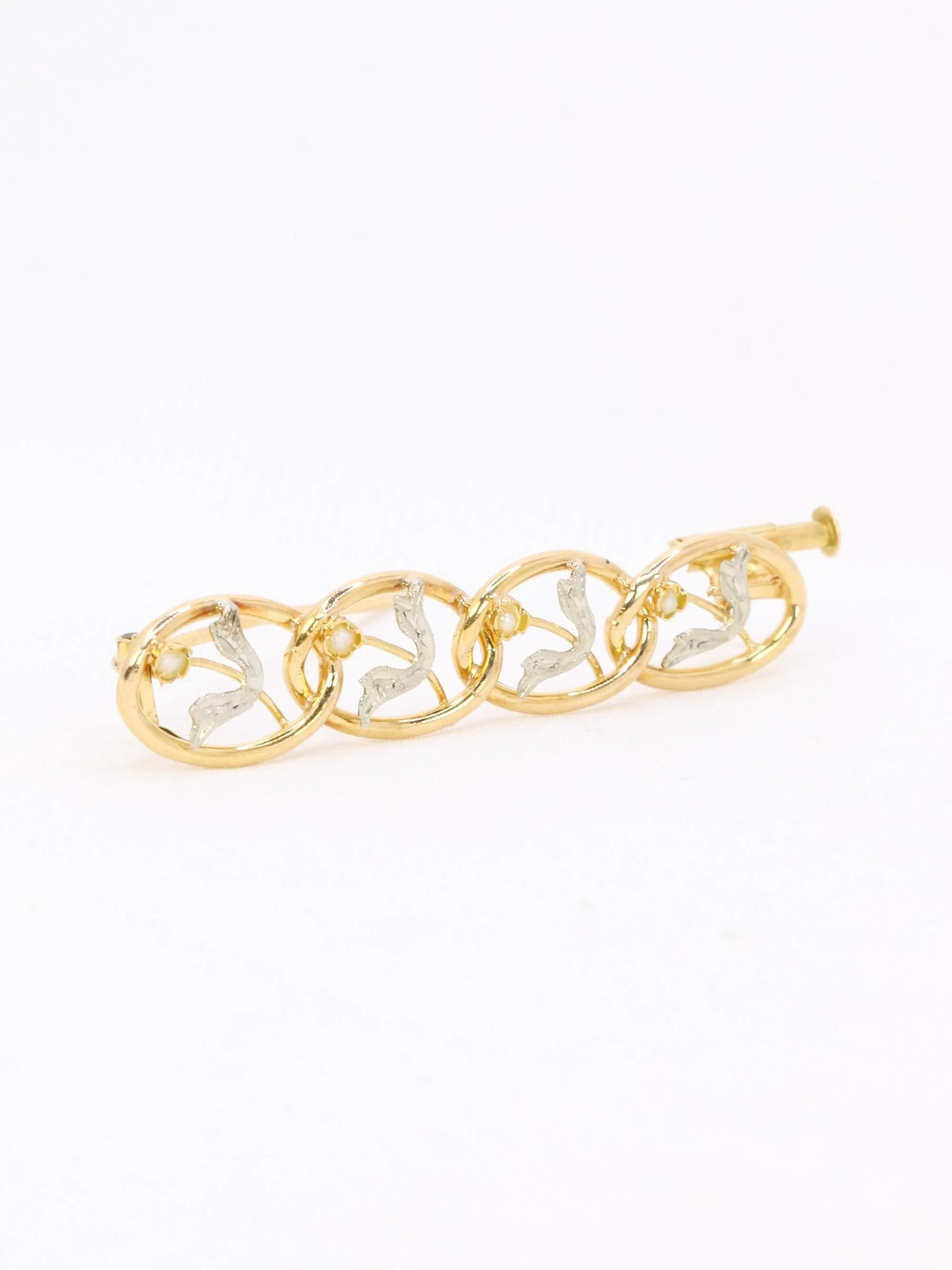 Art Nouveau flower brooch in yellow gold, white gold and pearls - Image 7