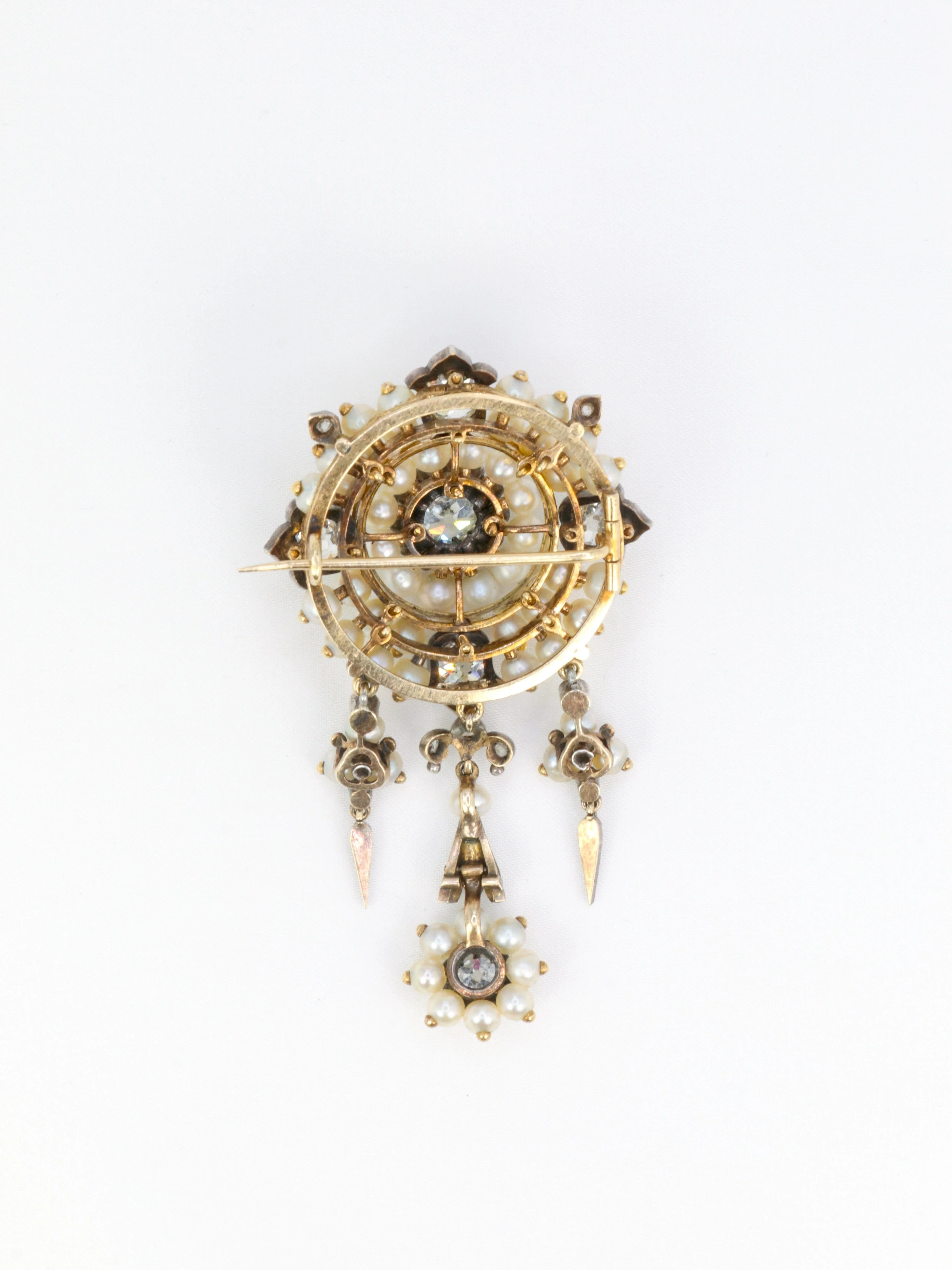 Antique gold garland brooch silver fine pearls old cut diamonds - Image 6