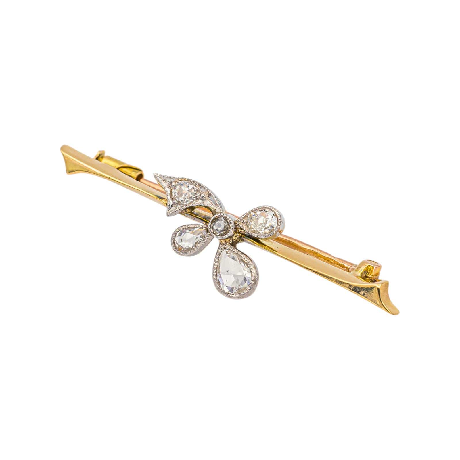 Yellow gold brooch, White gold Diamond  - Image 3