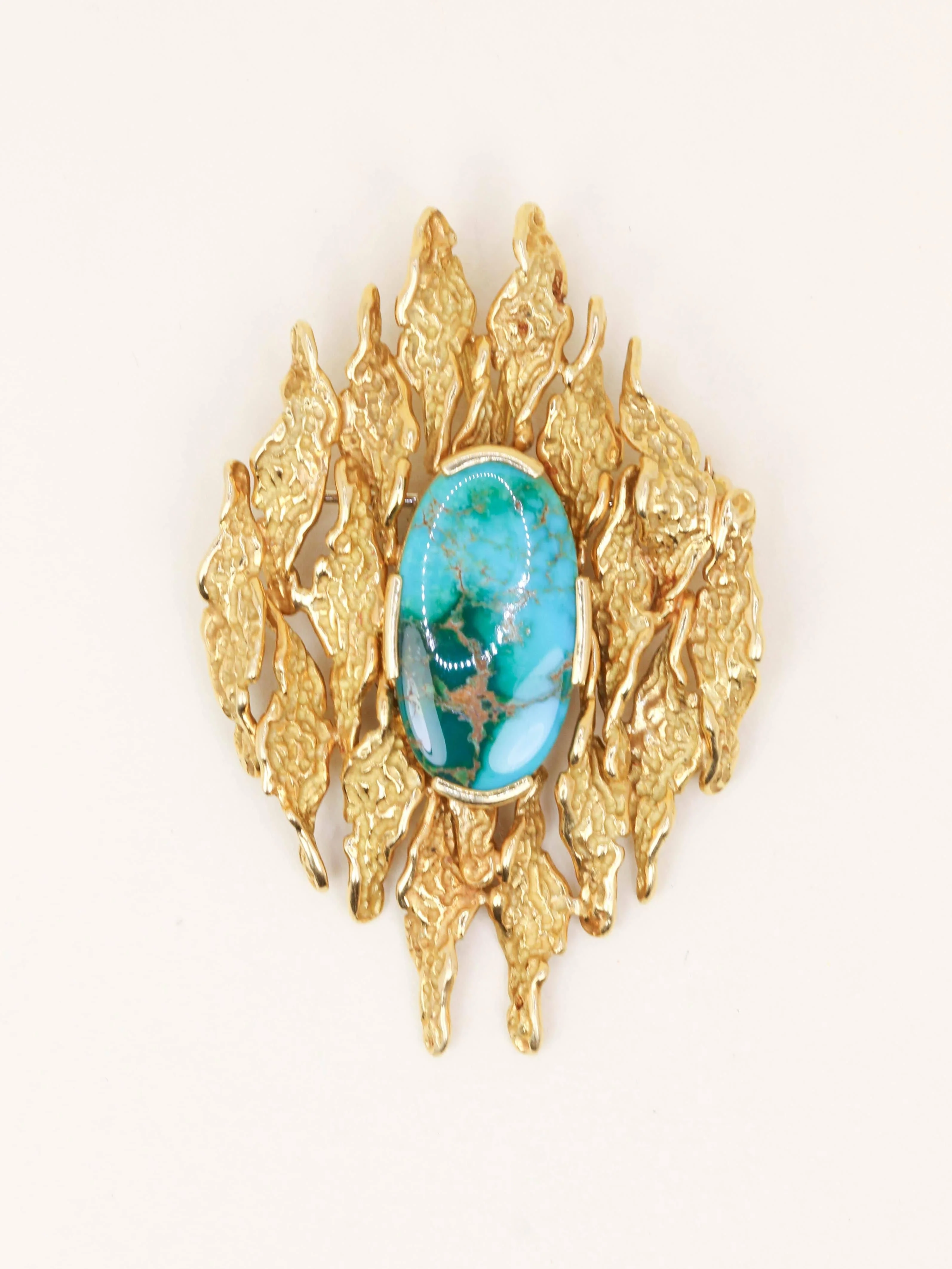 Yellow gold pendant brooch turquoise matrix