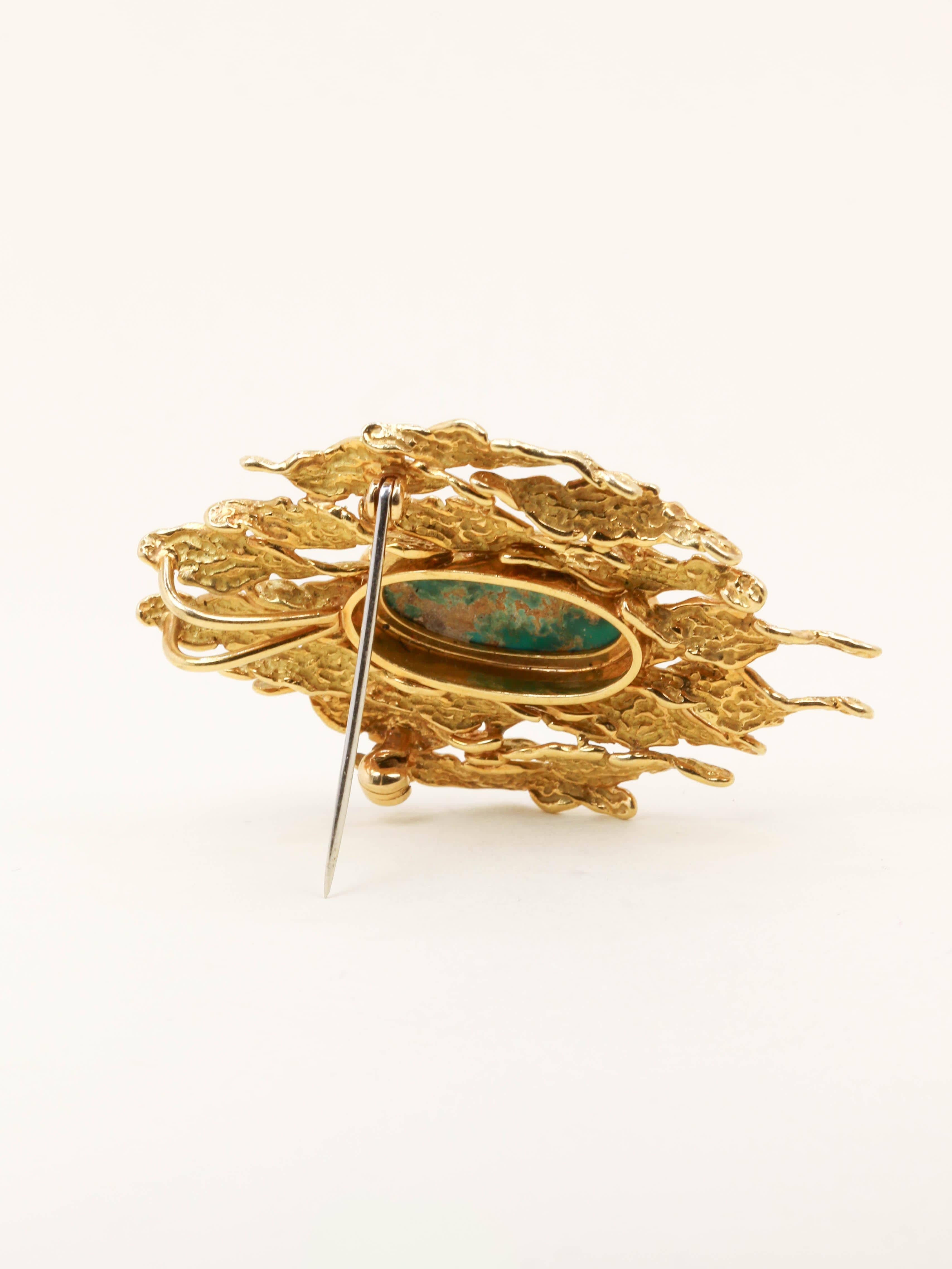 Yellow gold pendant brooch turquoise matrix - Image 4