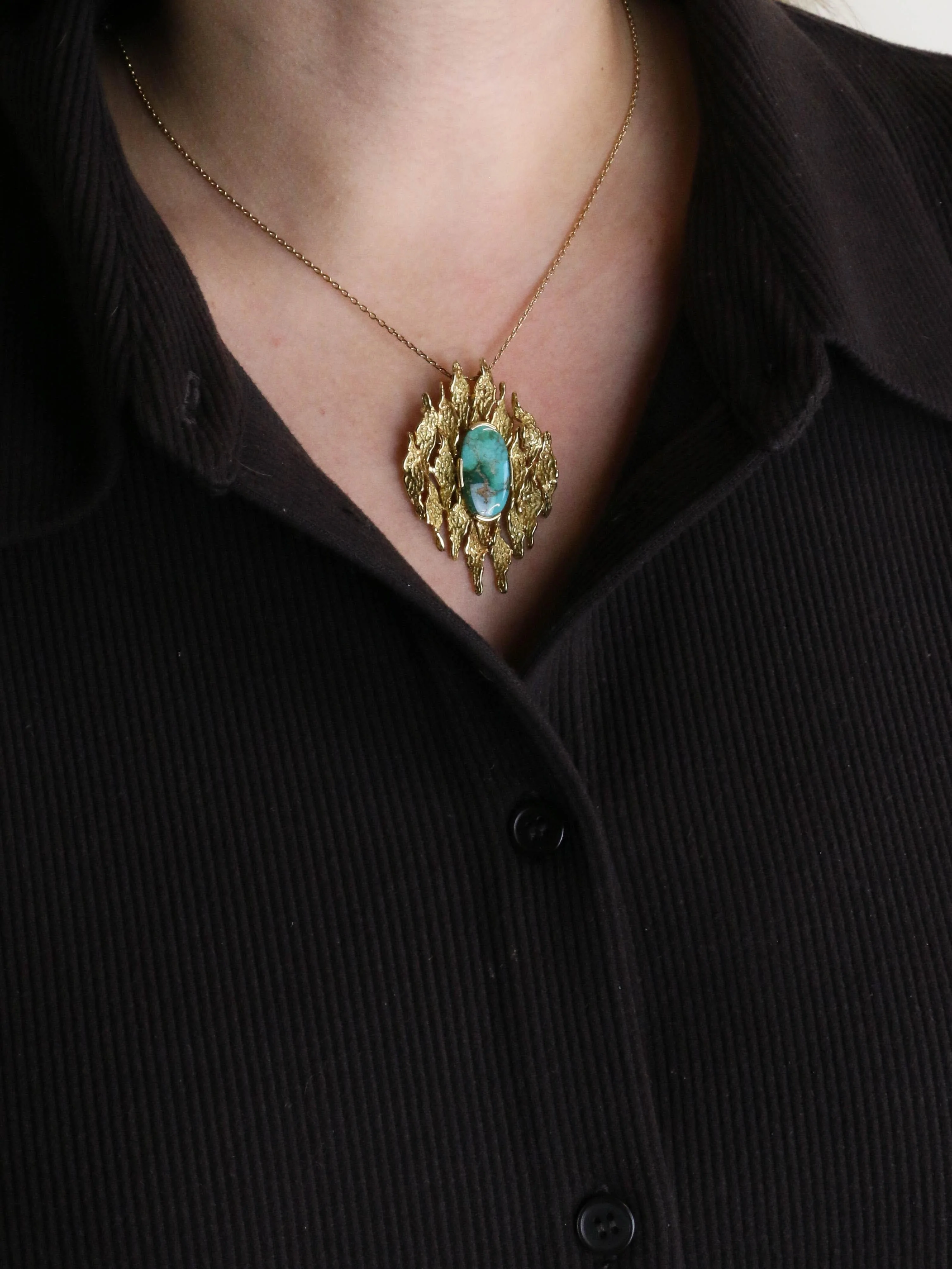 Yellow gold pendant brooch turquoise matrix - Image 7