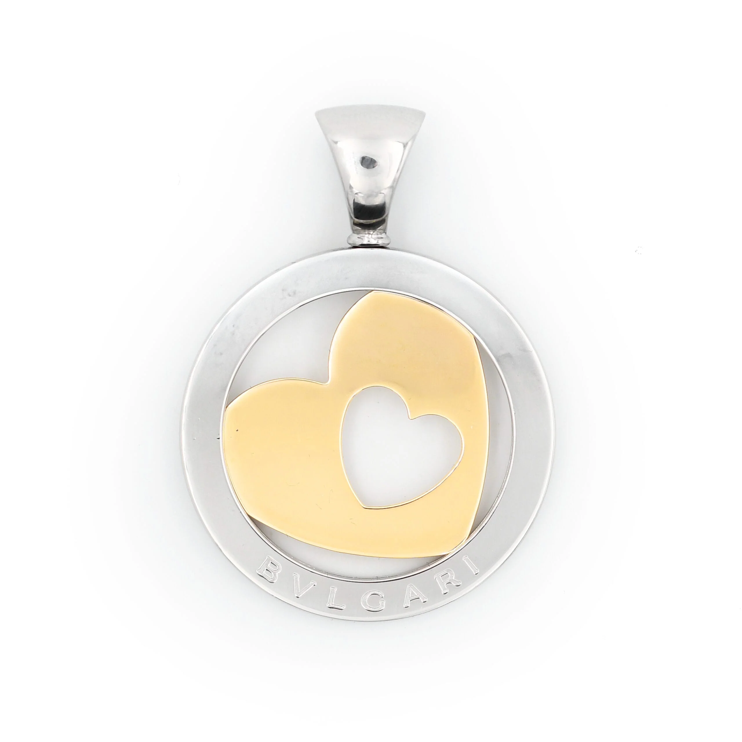 Bulgari gold and steel heart pendant 