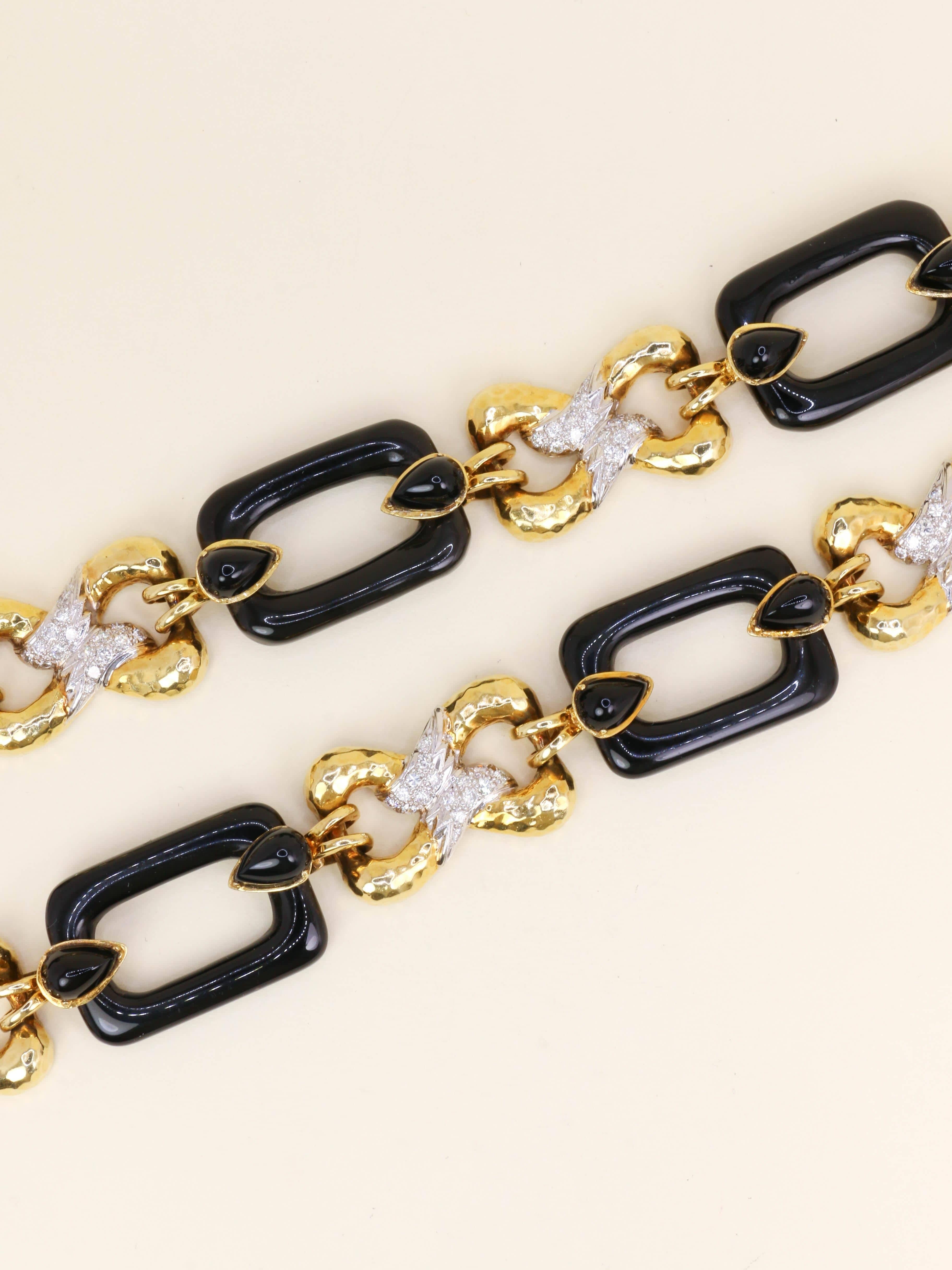 Yellow gold, onyx, and diamond convertible necklace  - Image 6