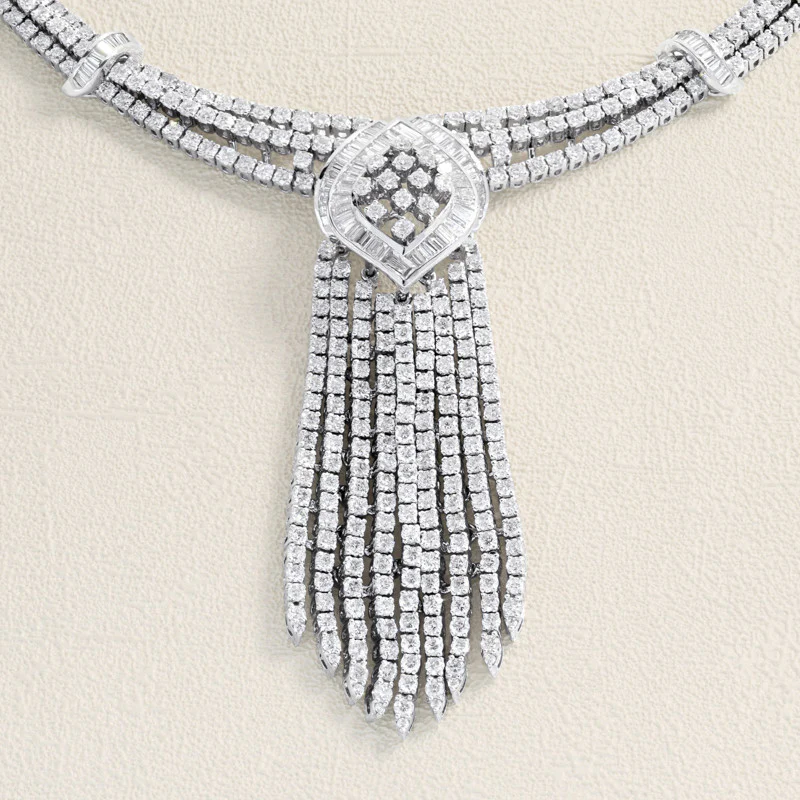 White Gold and Diamond Baguette Necklace - Image 3