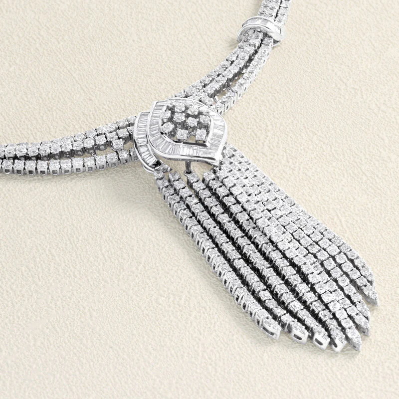 White Gold and Diamond Baguette Necklace - Image 4
