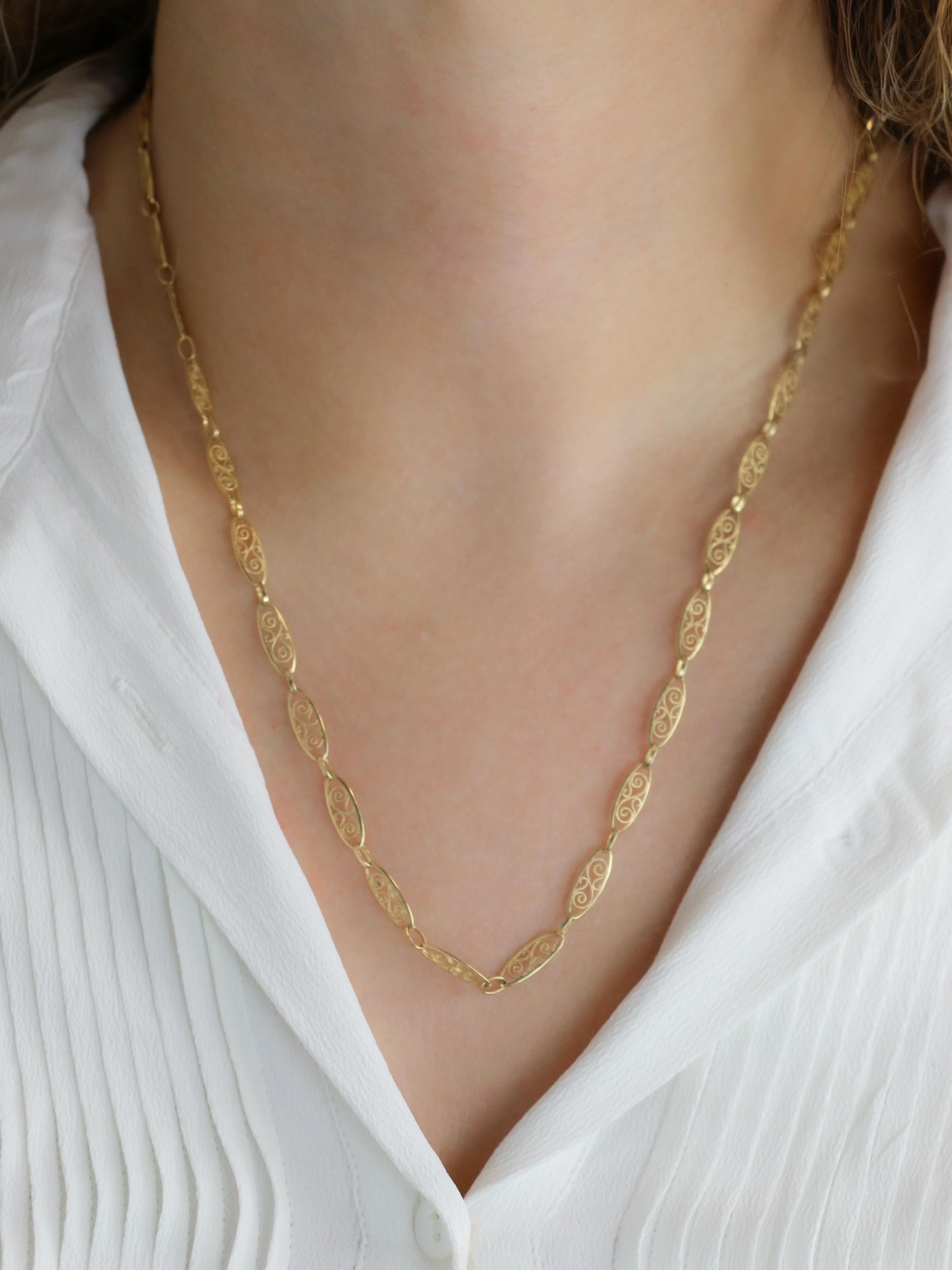 Chain necklace Link yellow gold filigree - Image 7