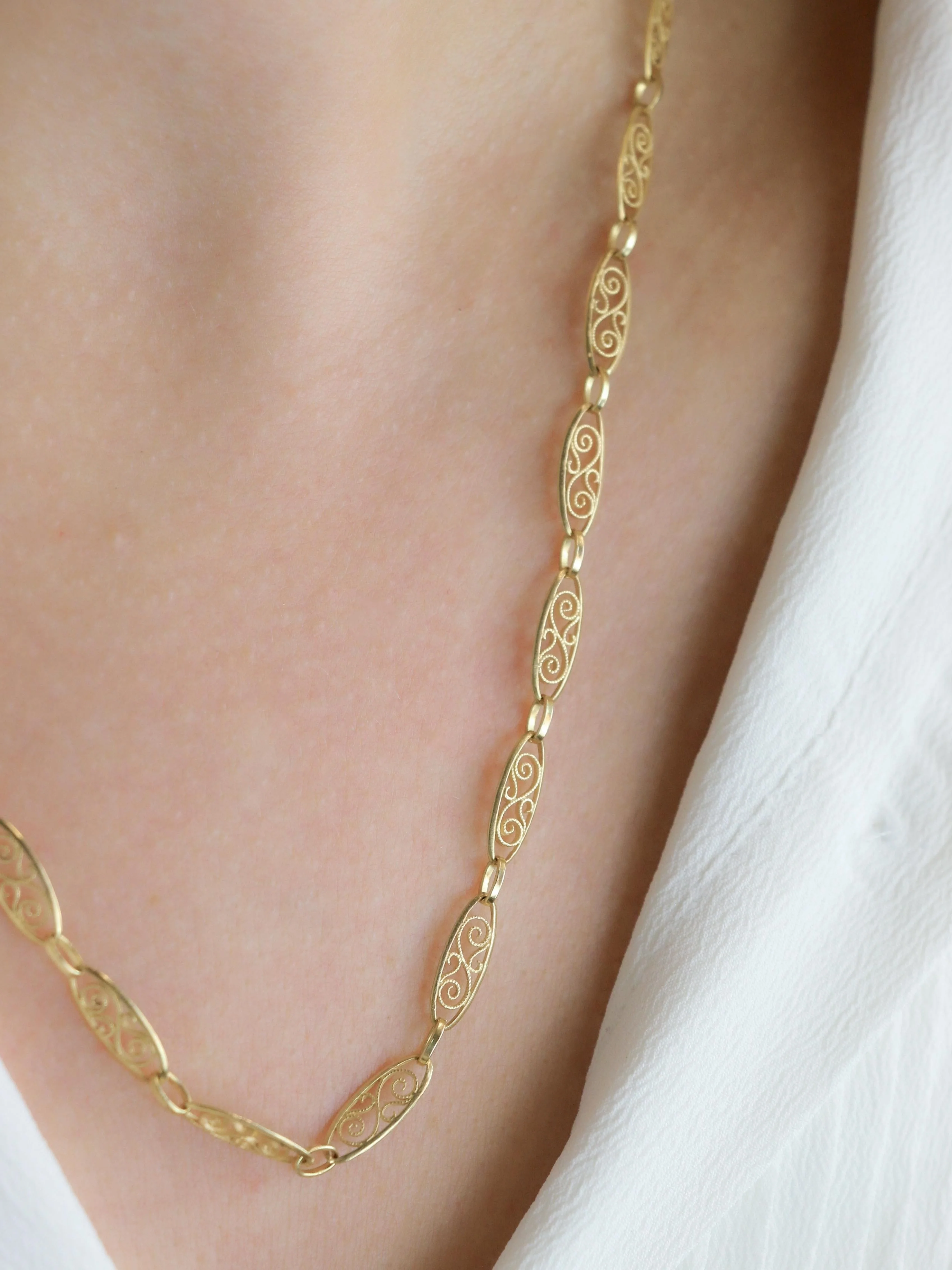 Chain necklace Link yellow gold filigree - Image 8