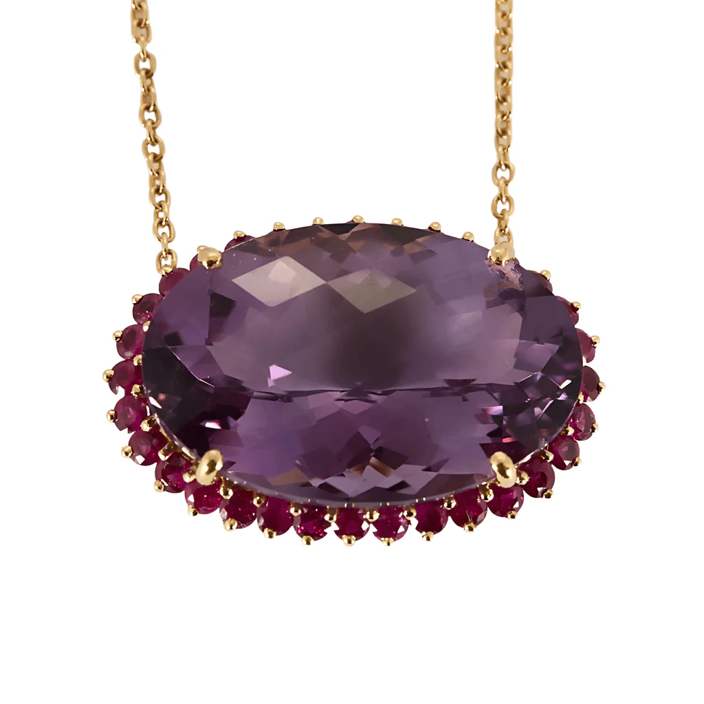 Yellow gold necklace, amethyst