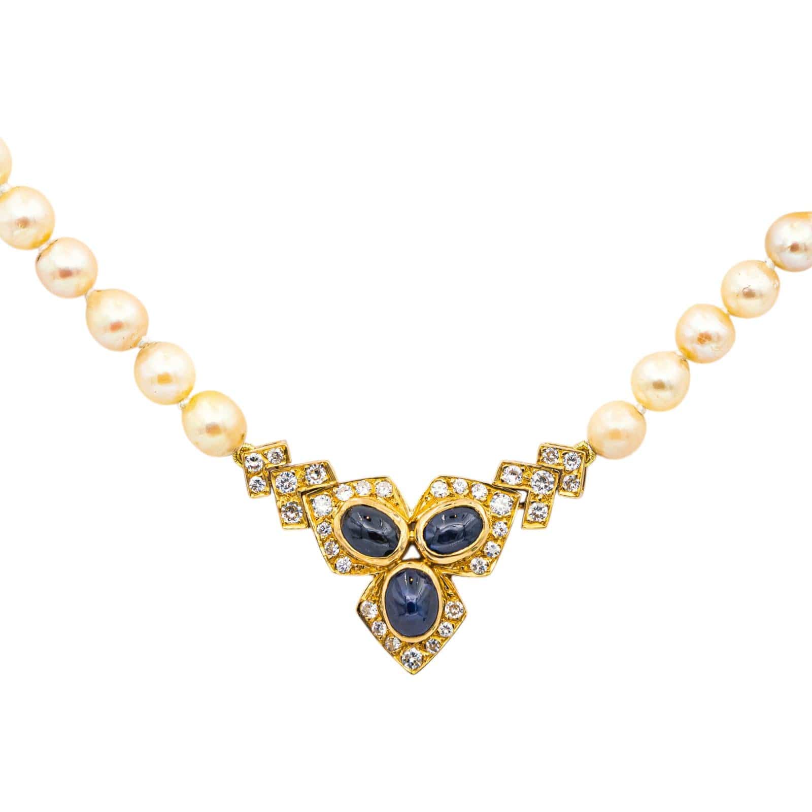 Yellow gold necklace Sapphire, Diamond, Pearl  - Image 5