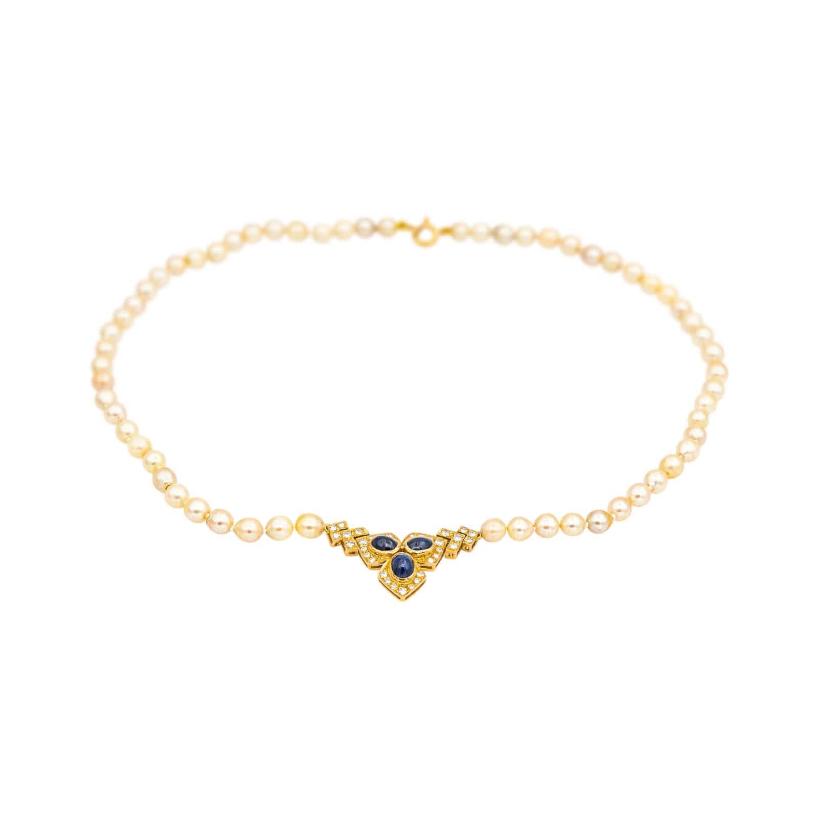 Yellow gold necklace Sapphire, Diamond, Pearl  - Image 8