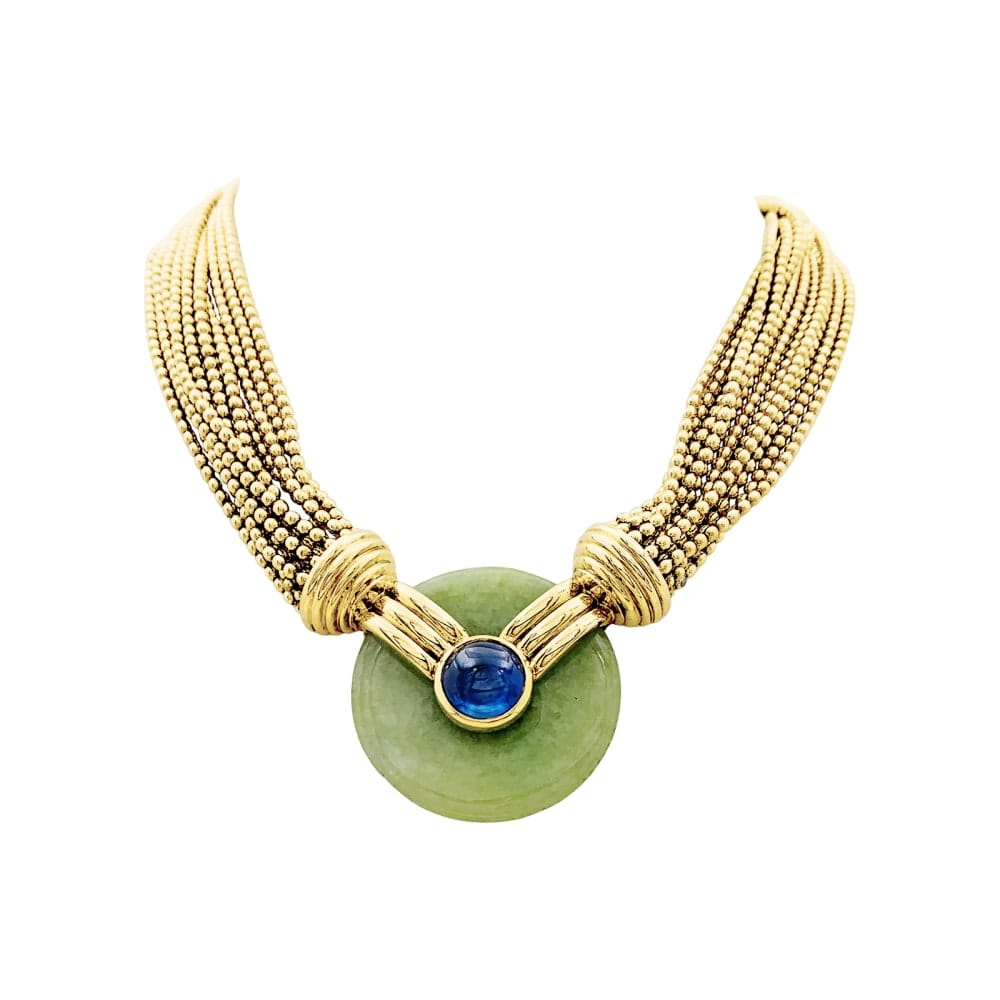 Verney necklace, yellow gold, jade and sapphire.