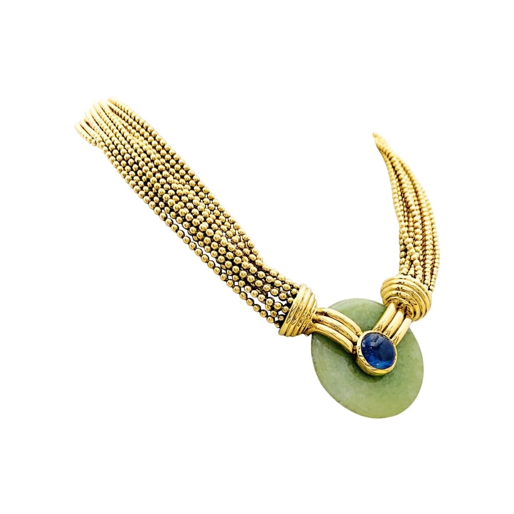Verney necklace, yellow gold, jade and sapphire. - Image 2