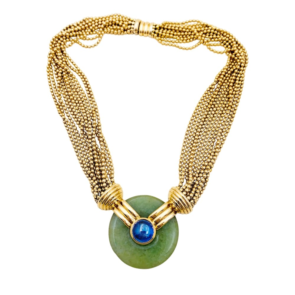 Verney necklace, yellow gold, jade and sapphire. - Image 5